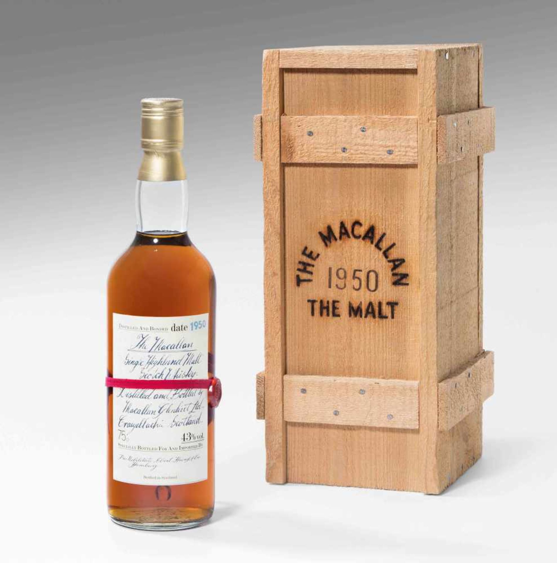 The MacallanSingle Highland Malt Scotch Whisky. Distilled and Bonded 1950. Original Holzkiste. 1 - Bild 2 aus 2