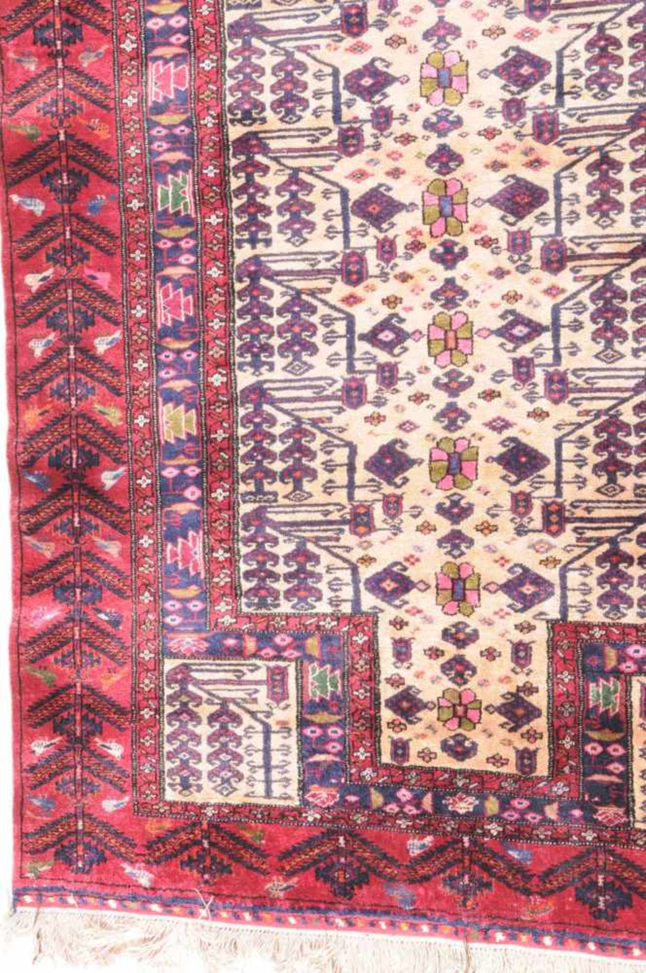 Beluch-SeideO-Persien, um 1960. Die hellgelbe Gebetsnische (Mihrab) ist mit Blüten und Blattranken - Bild 2 aus 10