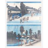 Lot 2 Farbholzschnitte von Hiroshige (1797–1858)Japan. Aus der Serie Tôkaidô gojûsantsugi no uchi (