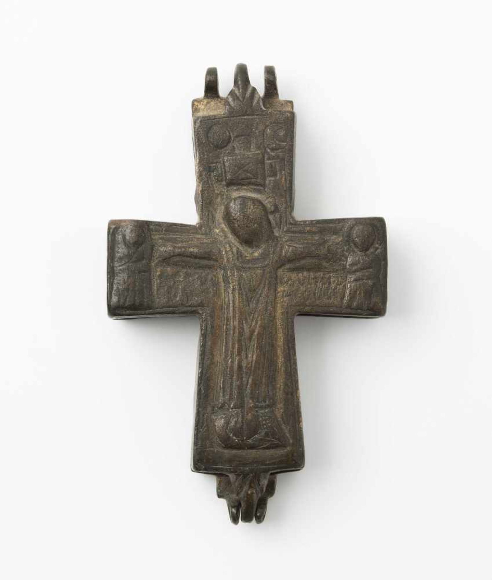 Enkolpion Spätbyzantinisch, 10.–12.Jh. Bronze mit dunkler Patina. 2 mit Scharnieren verbundene - Bild 2 aus 2