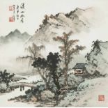 Huang Junbi (Guangzhou 1898–1991 Taipei)Tusche und Farben auf Papier. Berglandschaft mit Pavillon am