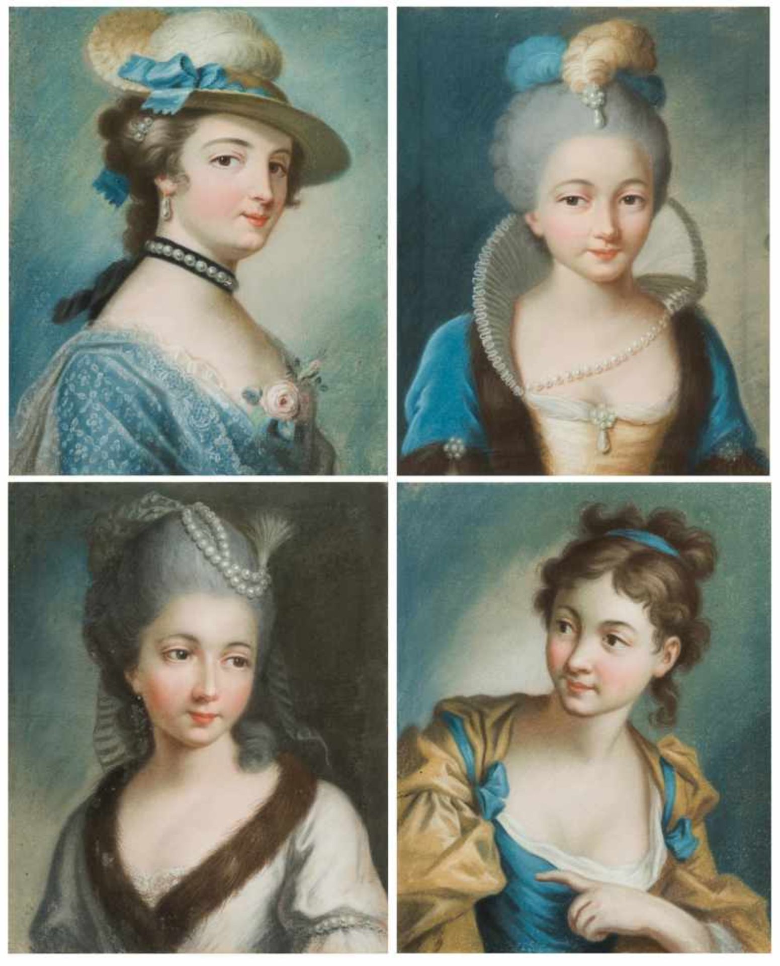 Frankreich, 2.Hälfte 18.Jh.Vier Portraits junger Damen als Allegorien der Jahreszeiten (?). 4