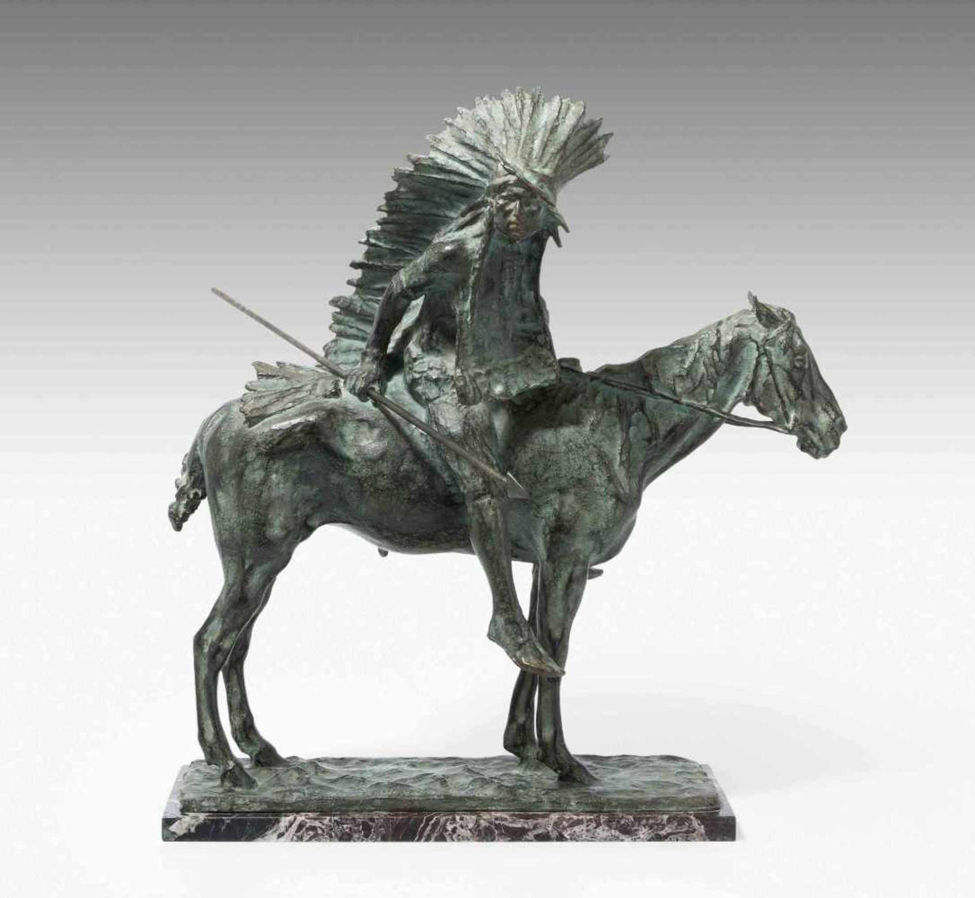 Paolo Troubetzkoy(1866–1938)Dat. 1893. Indianer auf Pferd. Bronze, grün-braun patiniert. Auf der