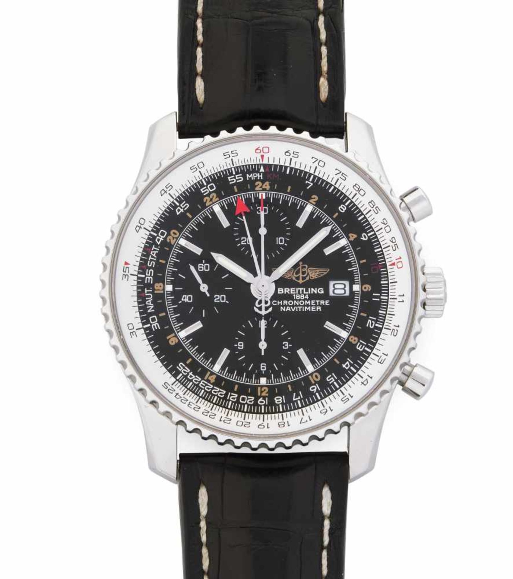 Breitling Navytimer GMTRunder, automatischer Chronometer um 2010 mit Chronographenfunktion in