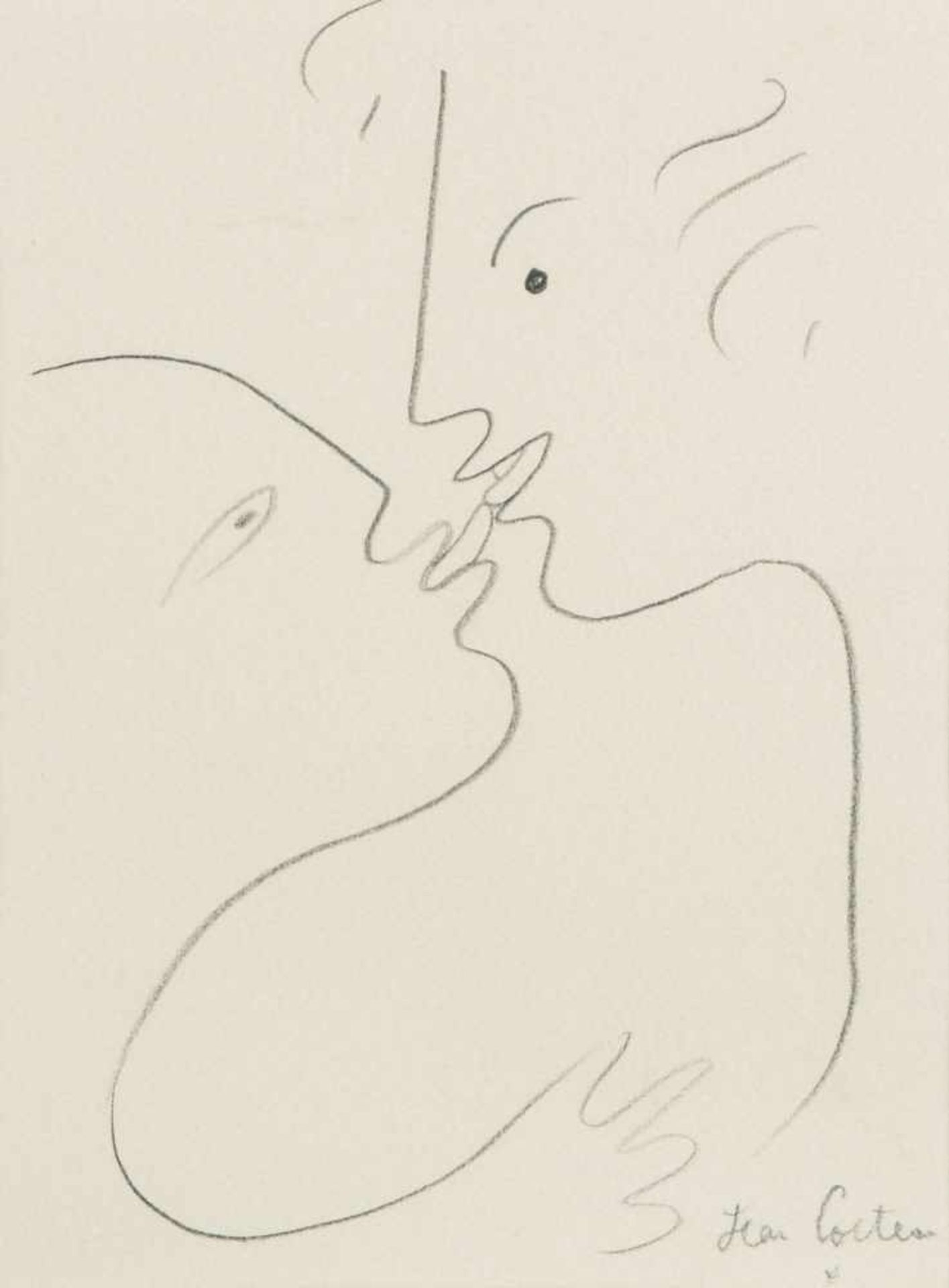 Cocteau, Jean(Maison-la-Fitte 1889–1963 Milly-la-Fôret)"Le baiser". Ca. 1957/58. Bleistift auf