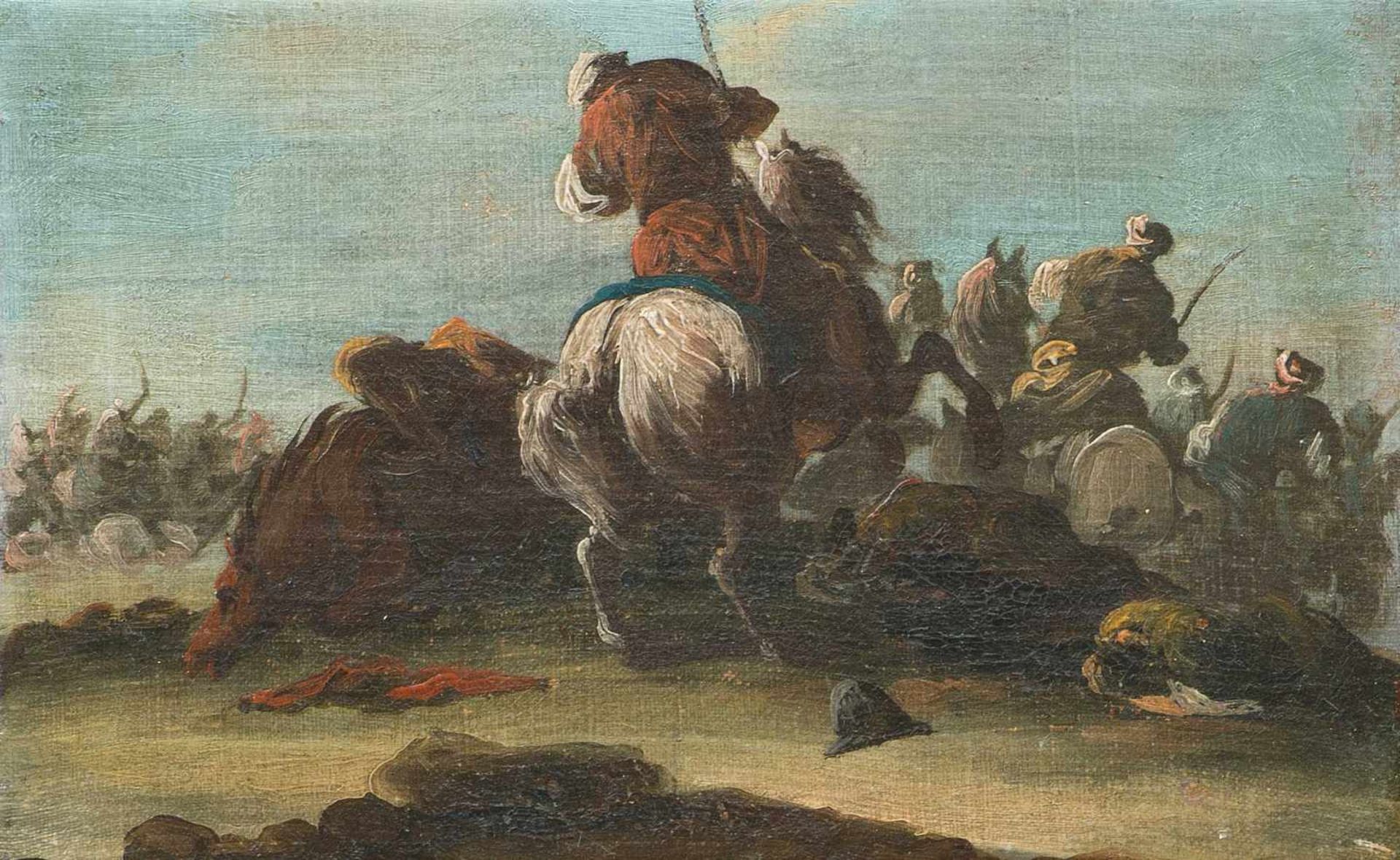 Courtois, Jacques(Saint-Hippolyte 1621–1676 Rom)UmkreisGegenstücke: Schlachtenszenen. Öl auf - Bild 2 aus 3