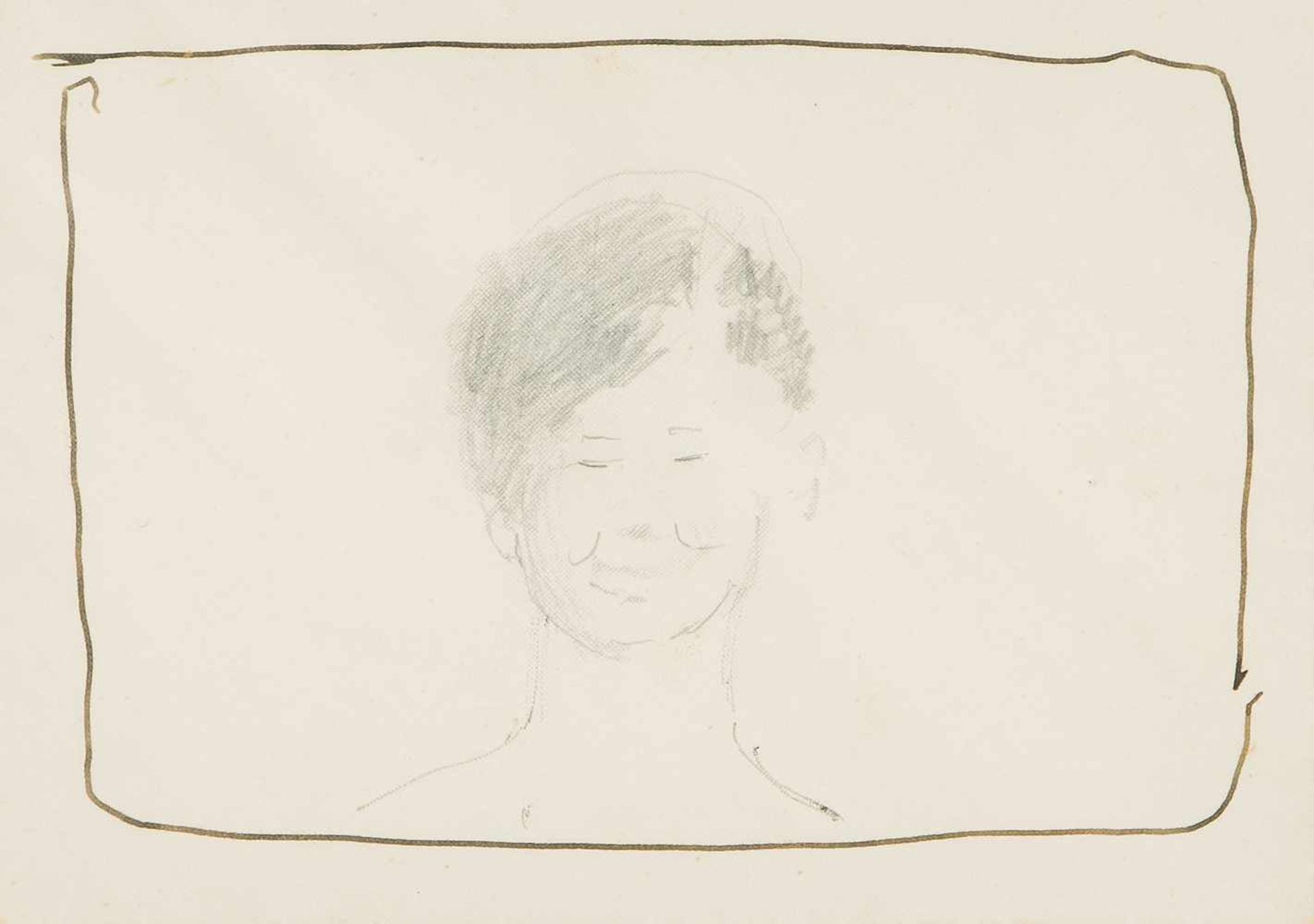Amiet, Cuno(Solothurn 1868–1961 Oschwand)Lächelndes Portrait. Bemaltes Kuvert in Bleistift und