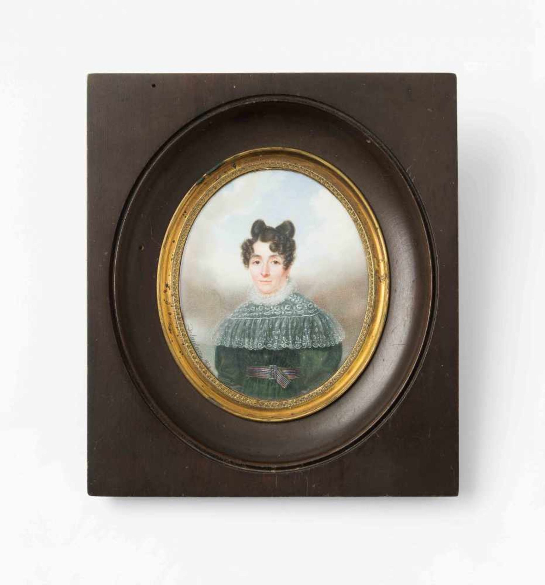 Damenporträt, Gouache auf Elfenbein, oval, links signiert und datiert Delaplace 1829, (Jacques