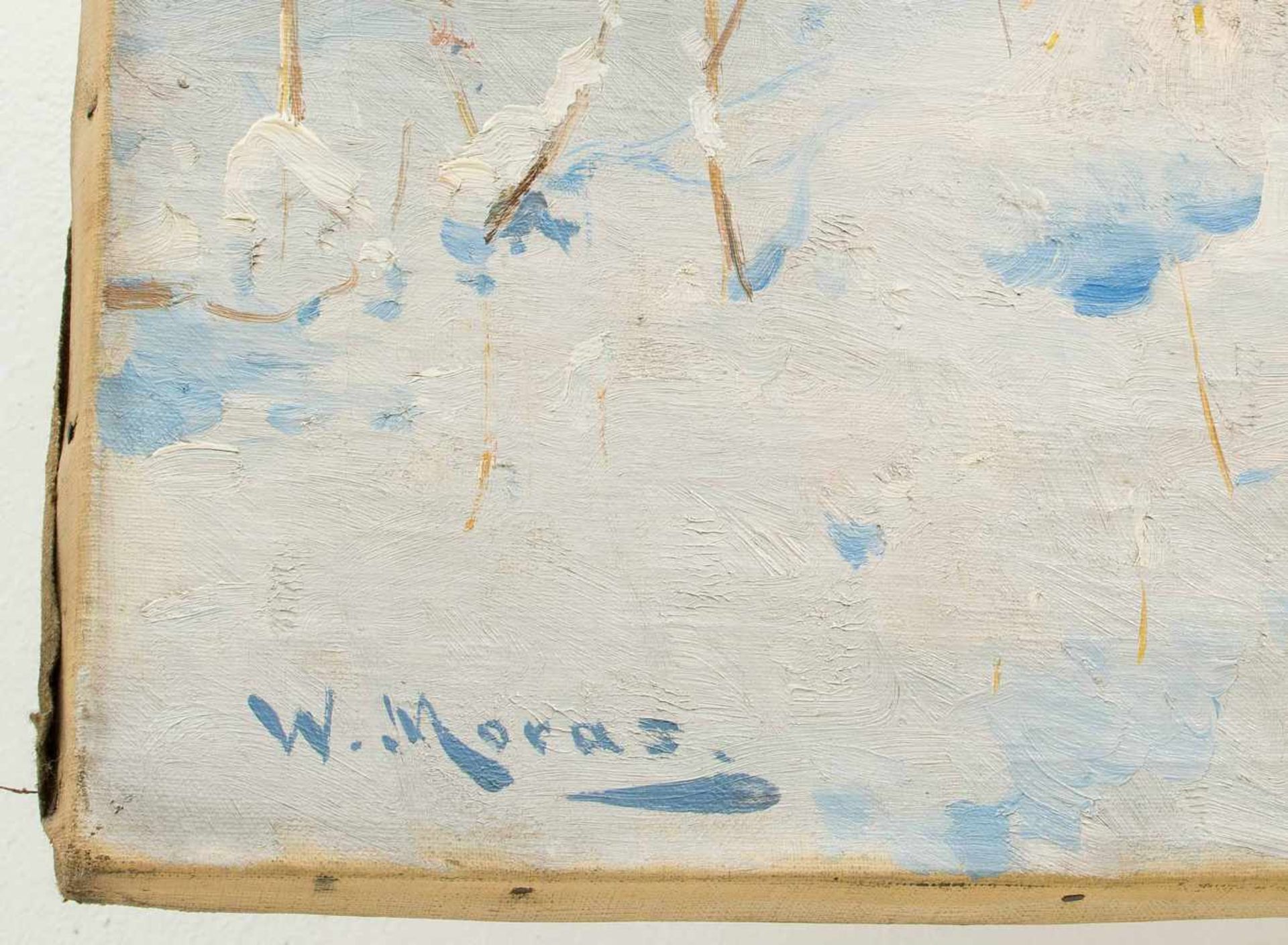 Moras, Walter(Berlin 1856–1925 Harzburg)Verschneite Allee. Öl auf Leinwand. Unten links signiert. - Bild 2 aus 2