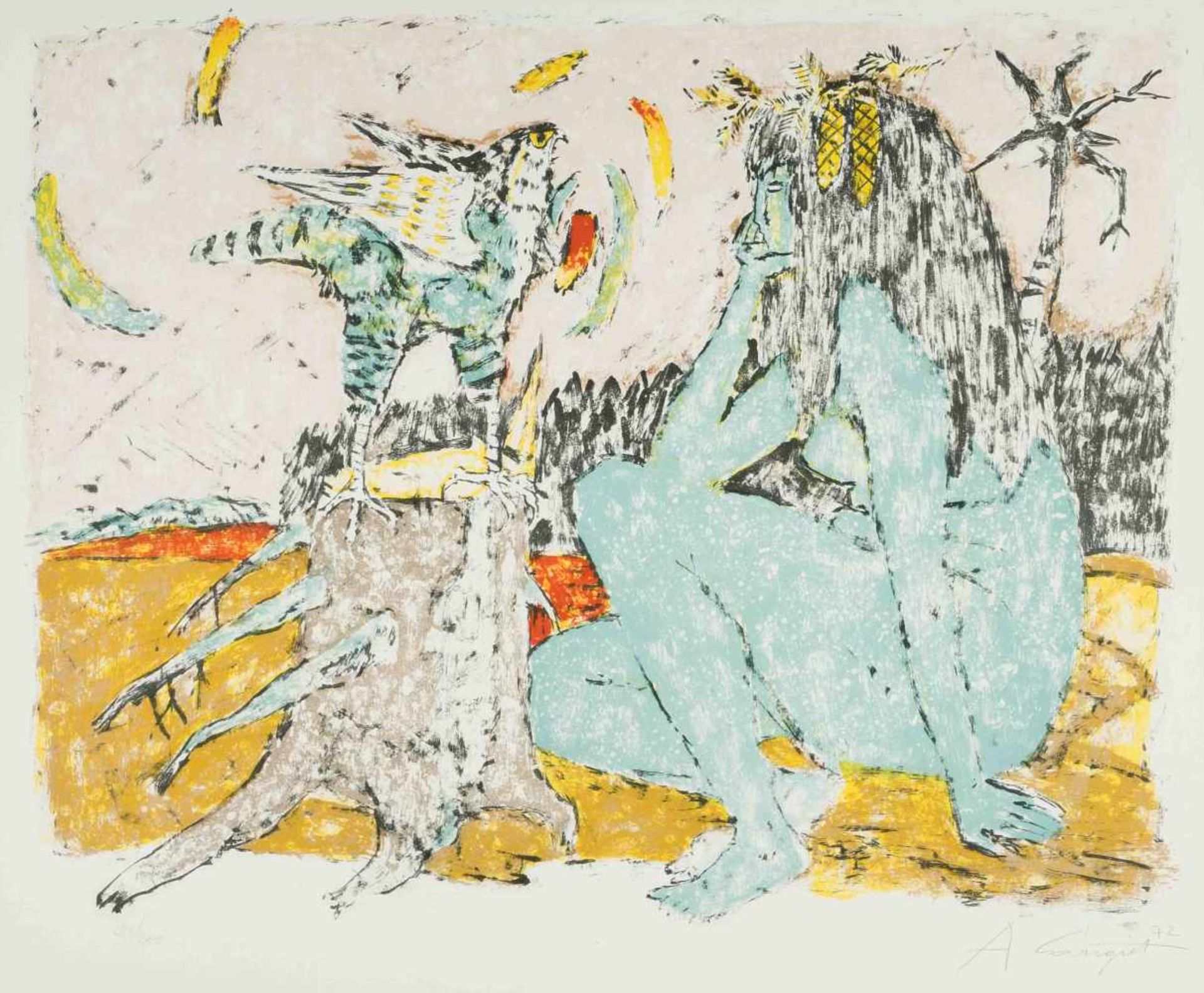 Carigiet, Alois(Trun 1902–1985 Trun)"Zwiegespräch". 1972. Farblithographie. 51/200. Unten rechts
