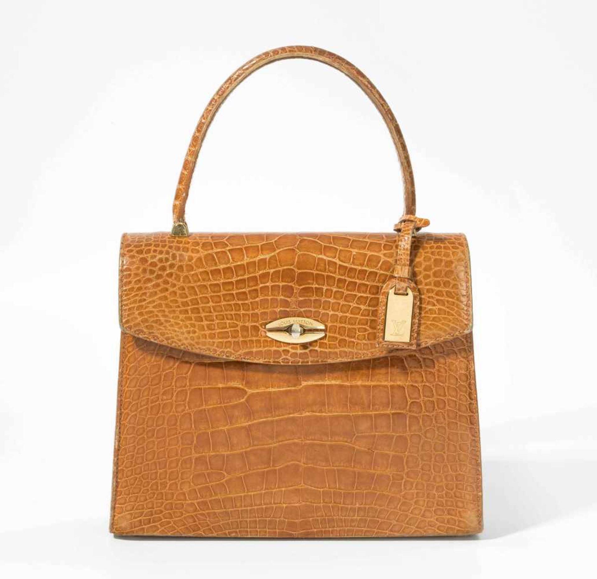 Louis Vuitton, Handtasche "Malesherbes"Aus honigfarbenem Alligatorleder. Goldfarbene