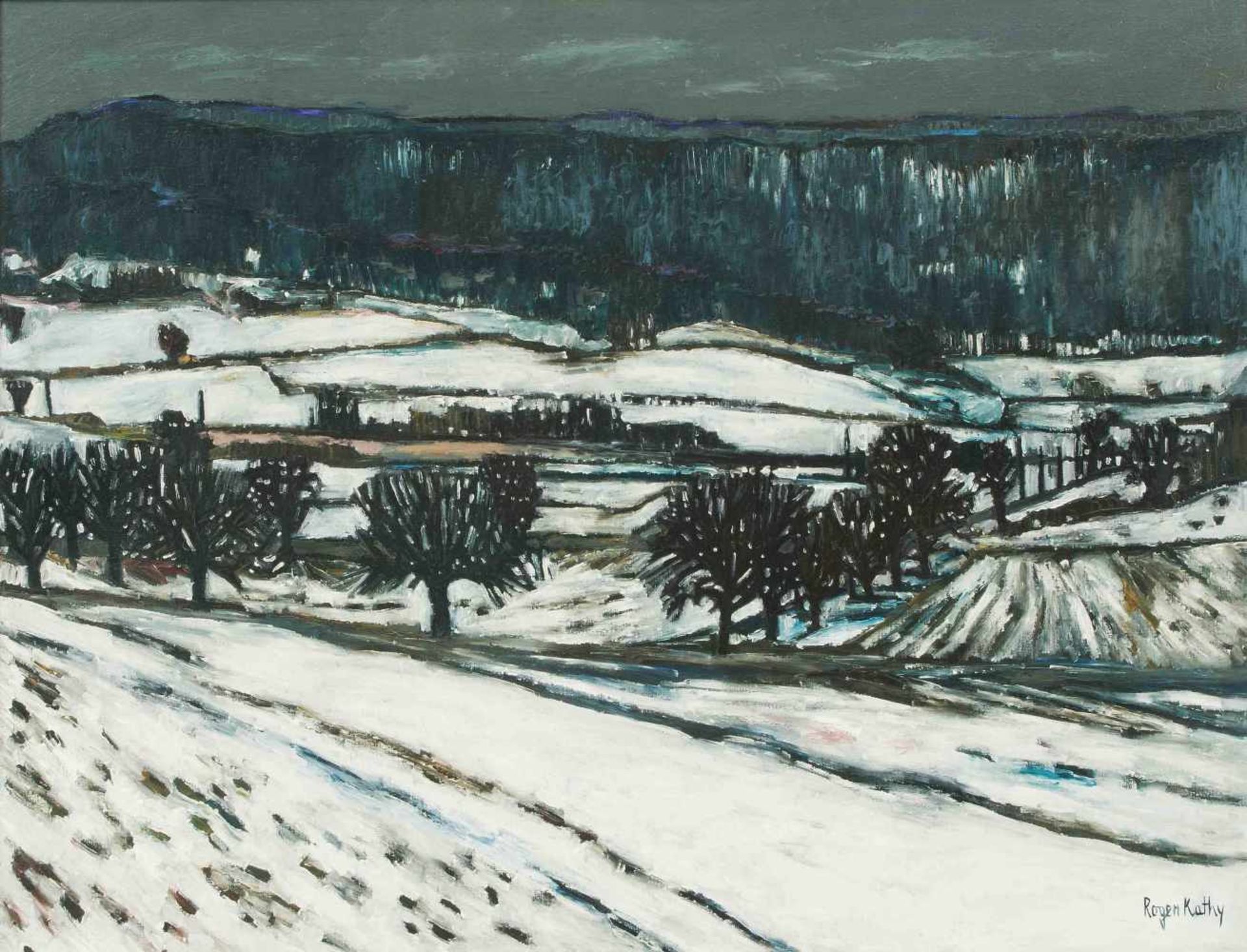 Kathy, Roger(Leuven 1934–1979 Lenzburg)"Aargauer Jura". Öl auf Leinwand. Unten rechts signiert.