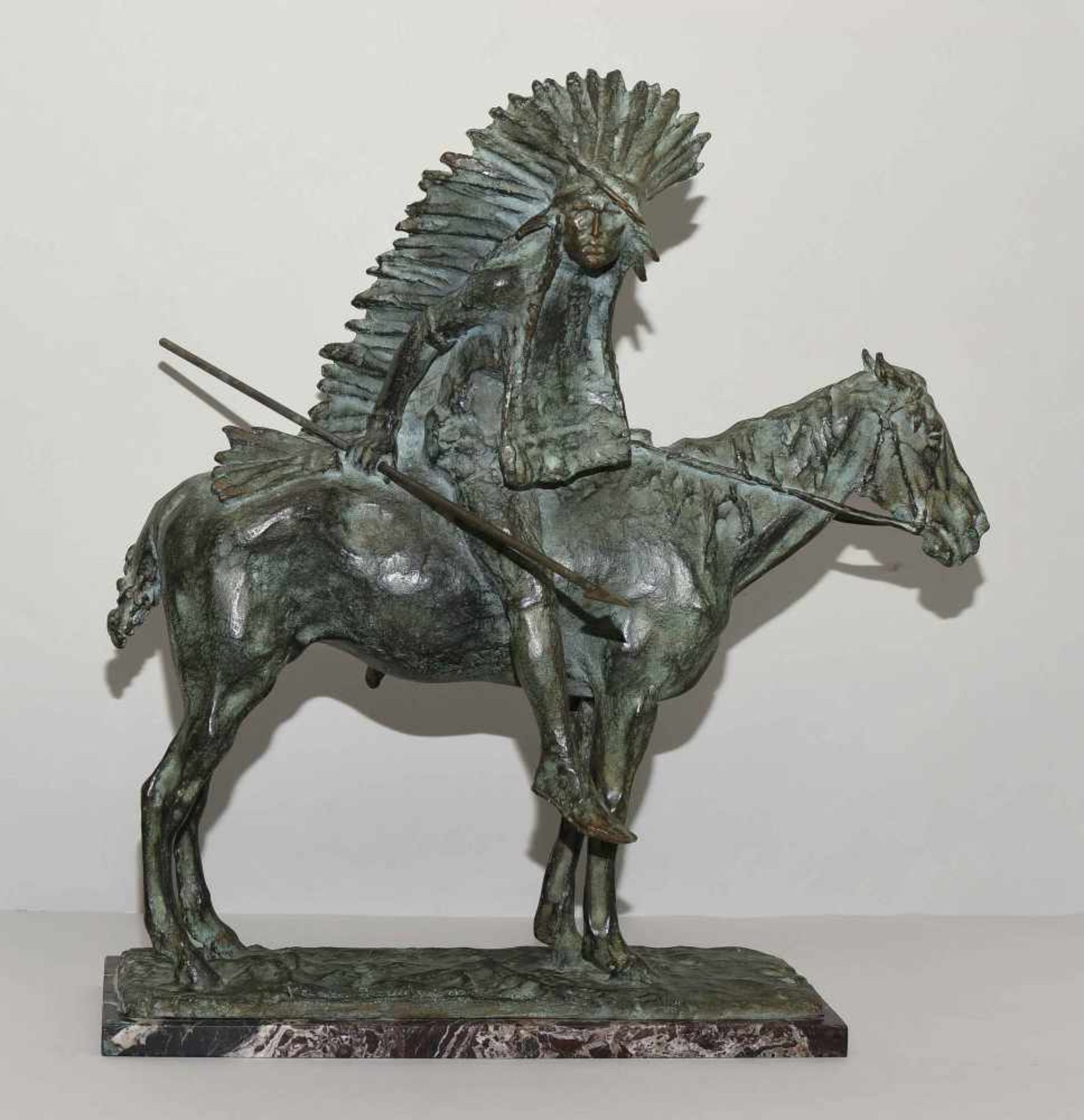 Paolo Troubetzkoy(1866–1938)Dat. 1893. Indianer auf Pferd. Bronze, grün-braun patiniert. Auf der - Bild 4 aus 10