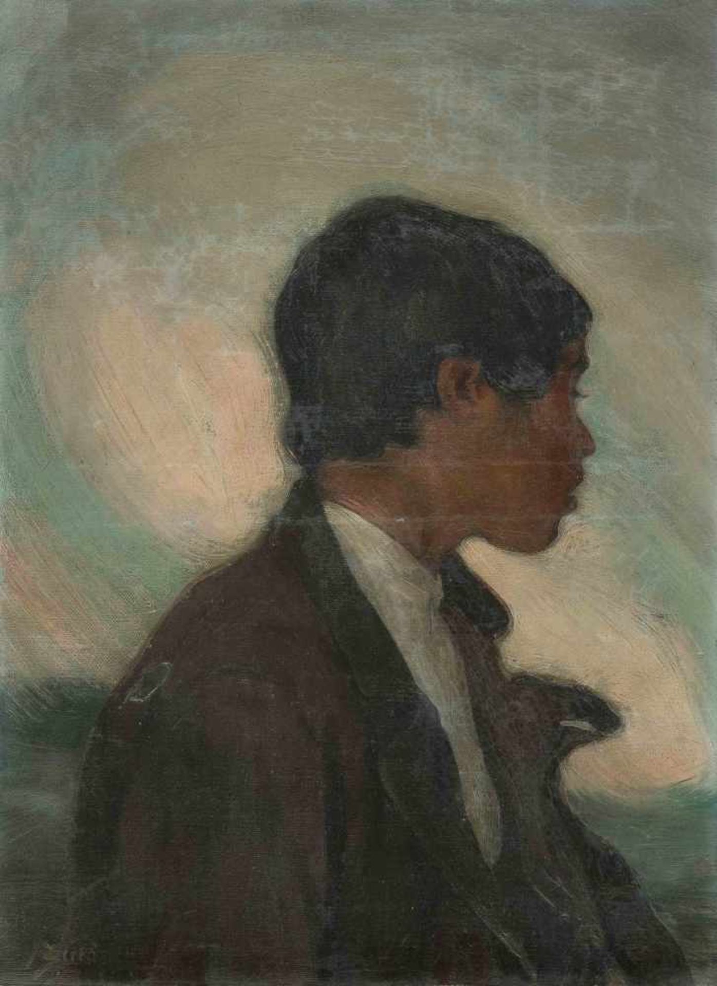 Zuloaga, Ignacio(Éibar 1870–1945 Madrid)Portrait eines jungen Mannes im Profil. 1892. Öl auf