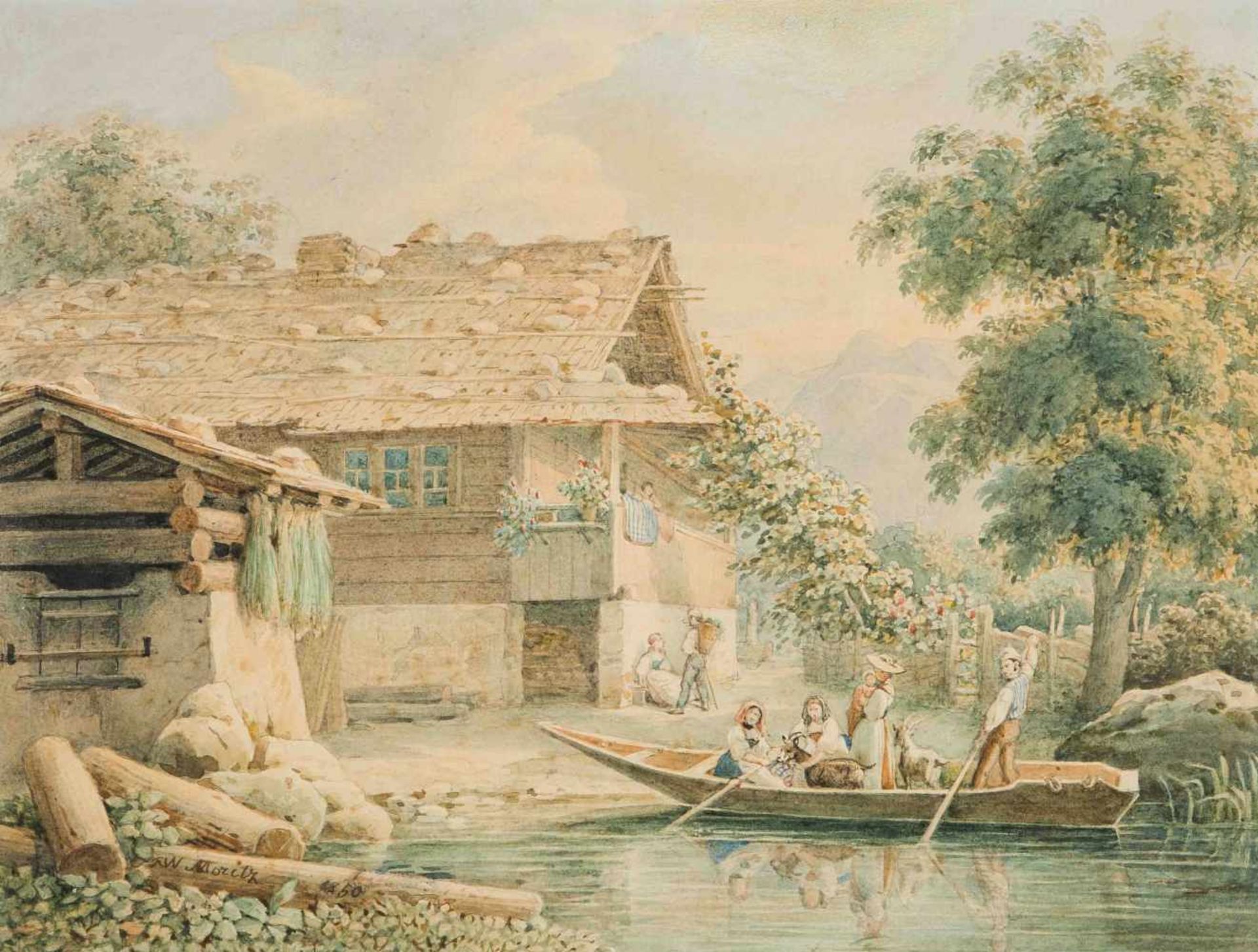 Moritz, Friedrich Wilhelm(Herborn 1783–1855 Neuenburg)Uferlandschaft am Brienzersee, 1850. Aquarell.