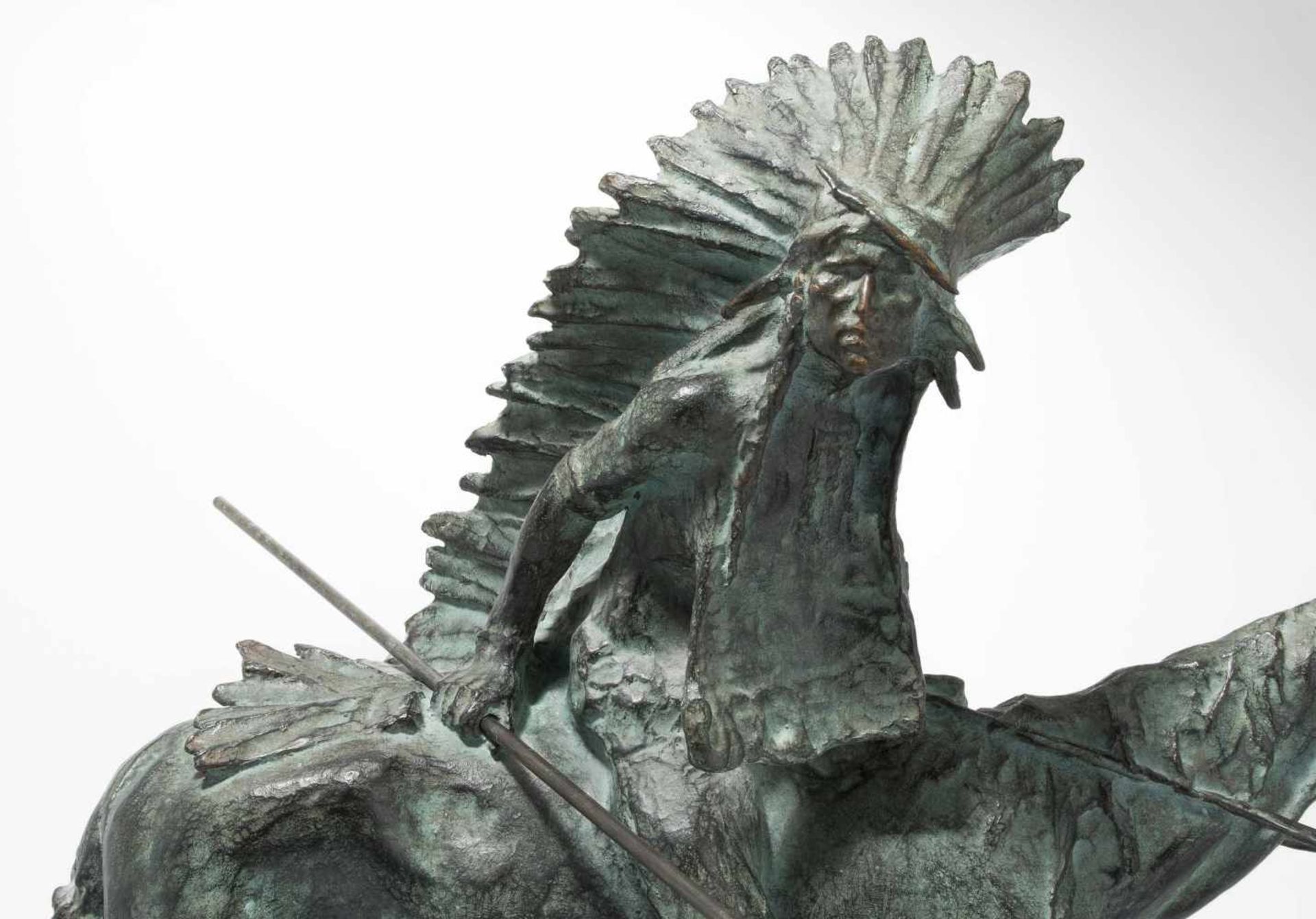 Paolo Troubetzkoy(1866–1938)Dat. 1893. Indianer auf Pferd. Bronze, grün-braun patiniert. Auf der - Bild 2 aus 10