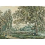 Rieter, Heinrich(Winterthur 1751–1818 Bern)"Vue d'une promenade près du Limat à Zurich". Aquarell