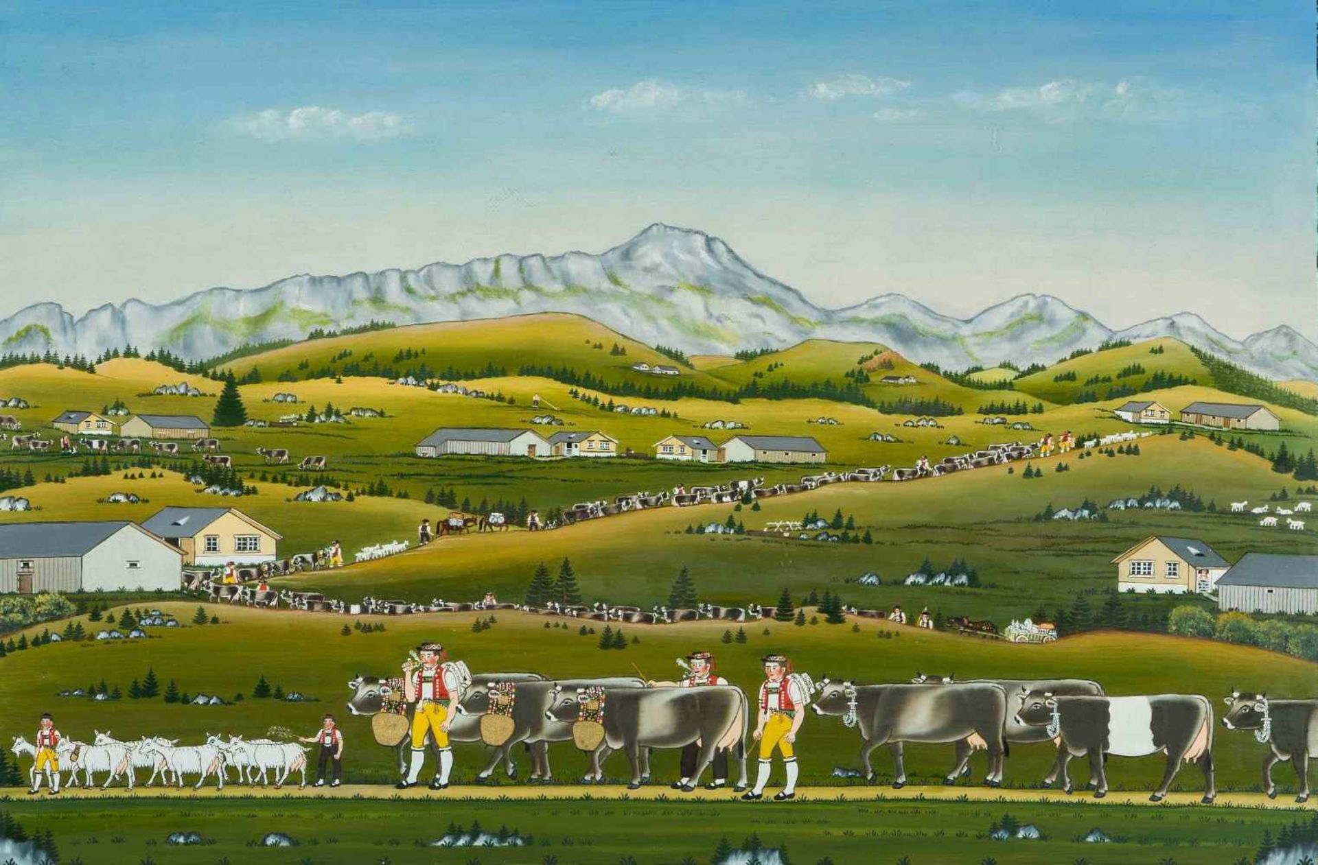 Martinelli, Ulrich(Degersheim 1911–1989)"Alpfahrt mit Säntis", 1960. Öl auf Karton. Unten rechts