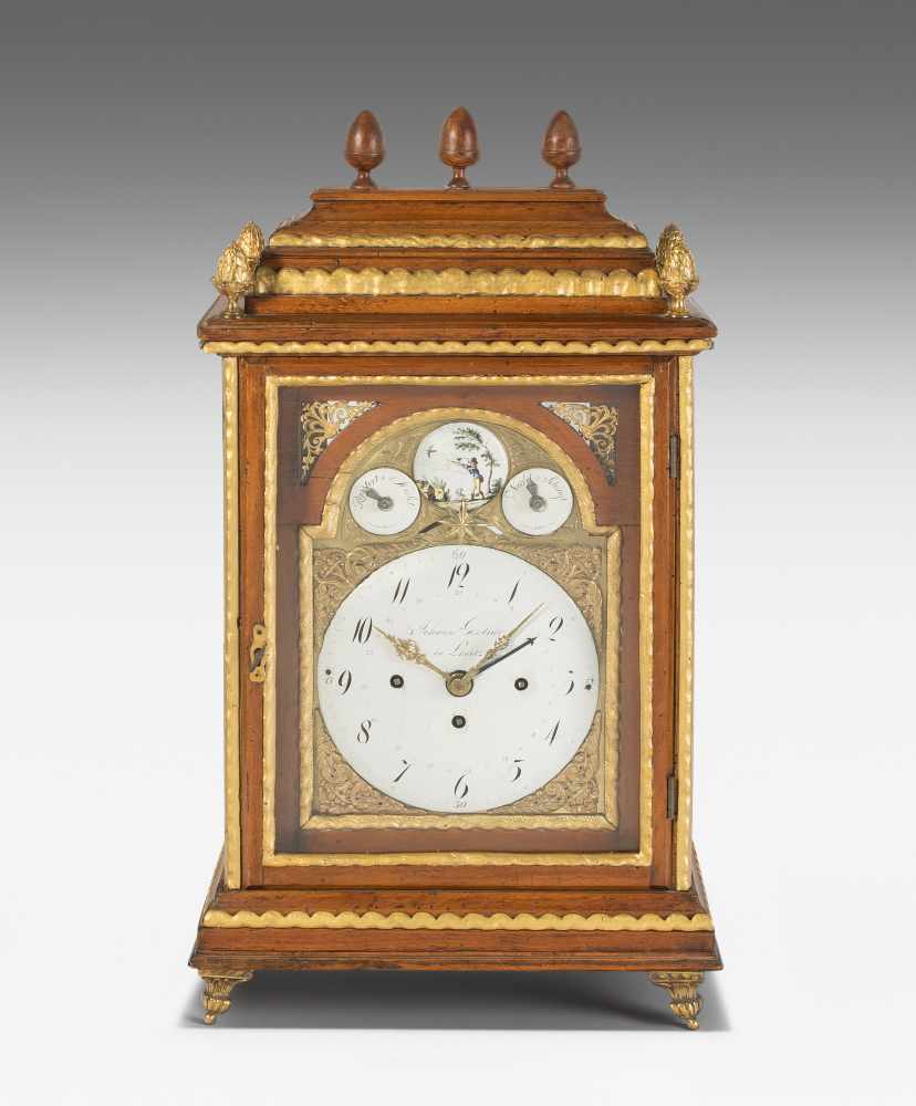 Stockuhr Johann GerstnerWohl Oesterreich, 18.Jh. Braunes Holzgehäuse auf vier vergoldeten