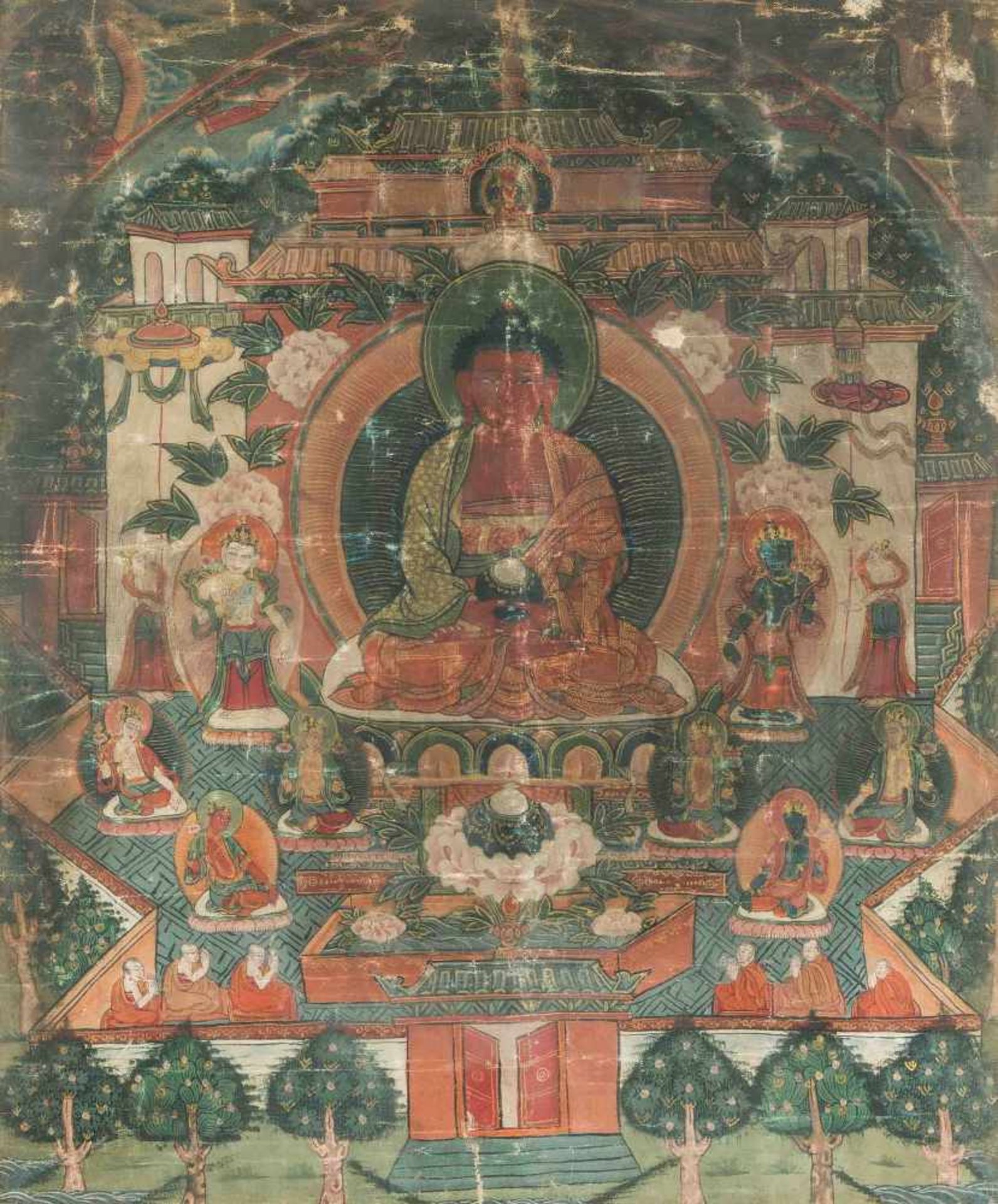 Thangka des Buddha AmitabhaTibet, 19.Jh. Gouache auf Stoff. Darstellung des Buddha Amitabha in