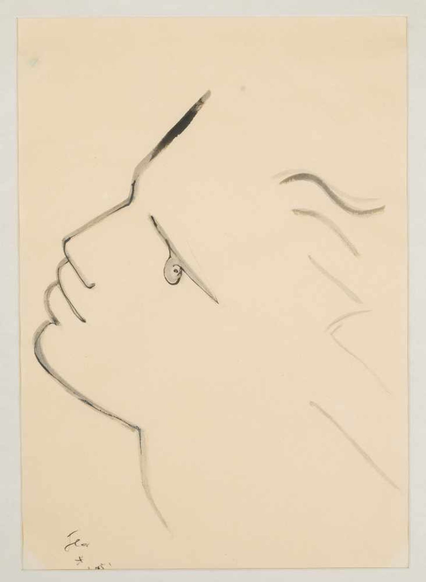 Cocteau, Jean(Maison-la-Fitte 1889–1963 Milly-la-Fôret)"Profile". 1951. Tusche auf Papier. Unten - Bild 2 aus 2