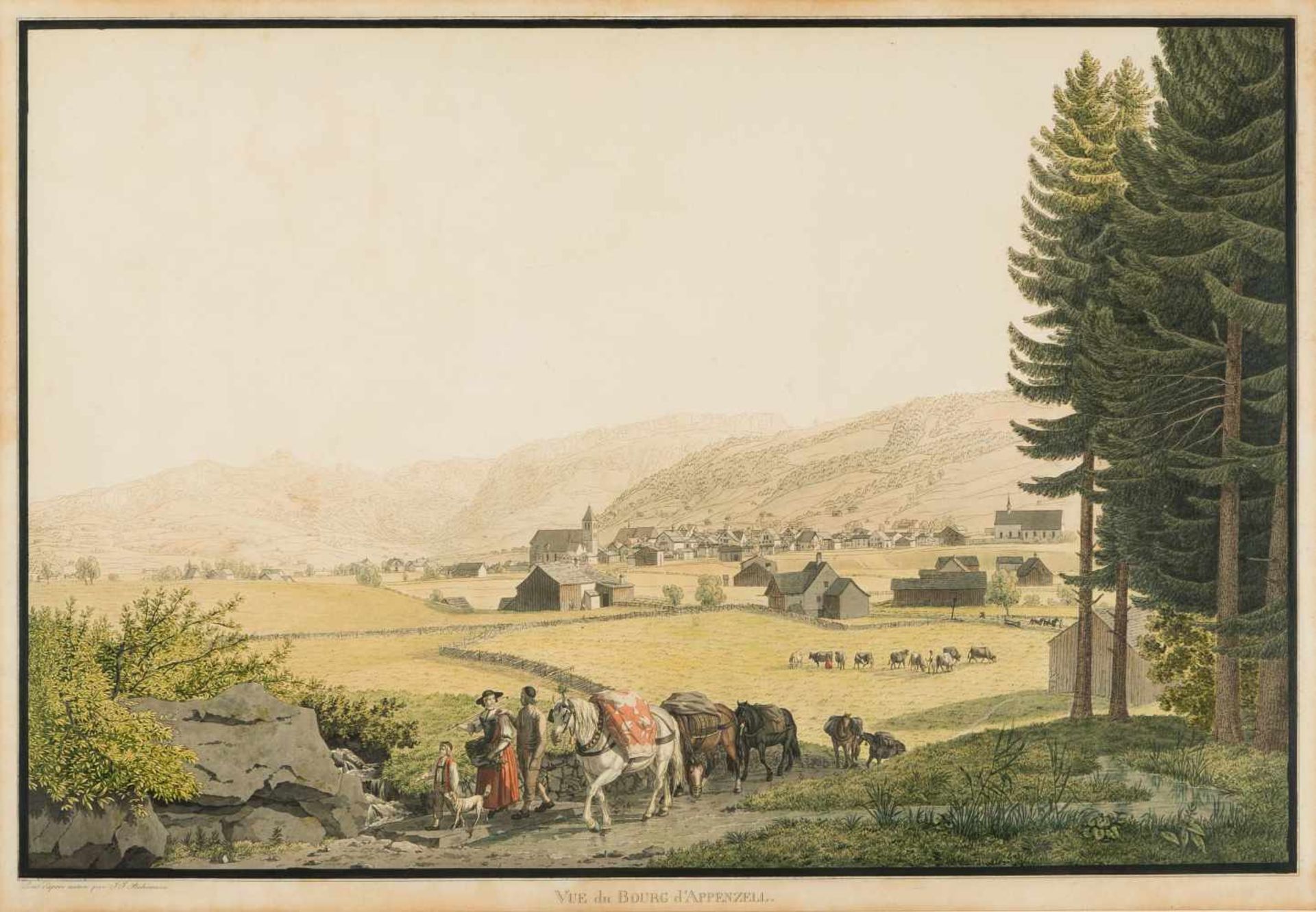 Biedermann, Johann Jakob(Winterthur 1763–1830 Zürich)"Vue du Bourg d'Appenzell". Kol. - Bild 2 aus 2