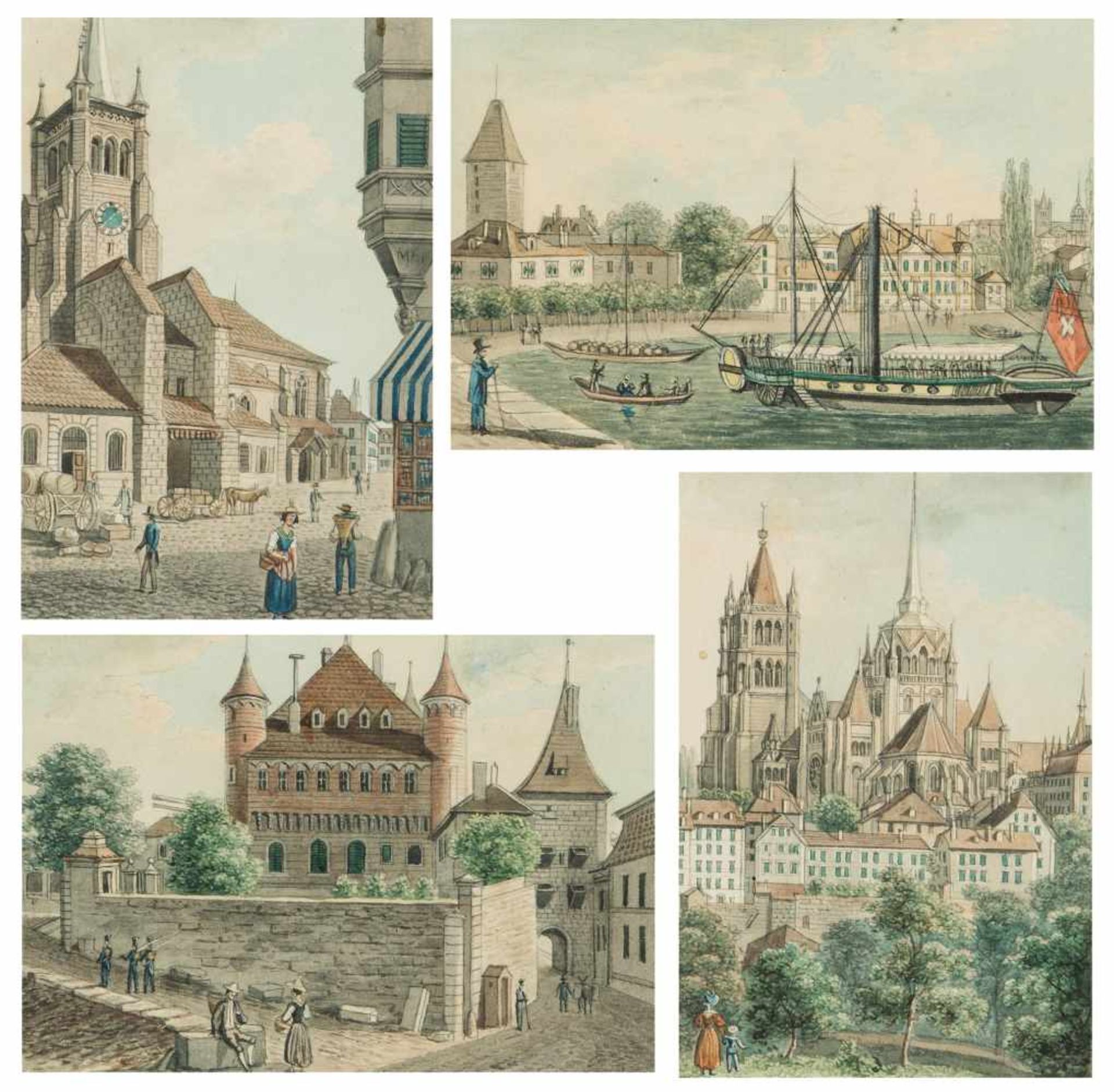 Schmid, David Alois(1791 Schwyz 1861)Lausanne: Die St. Franziscus Kirche und das Kaufhaus. / Ouchy
