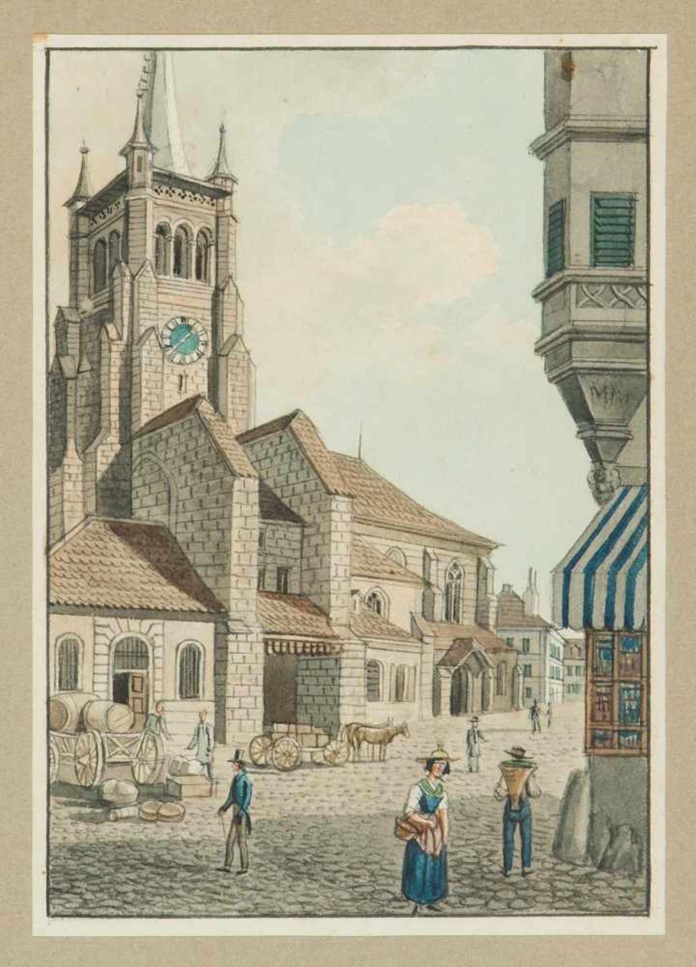 Schmid, David Alois(1791 Schwyz 1861)Lausanne: Die St. Franziscus Kirche und das Kaufhaus. / Ouchy - Bild 3 aus 5