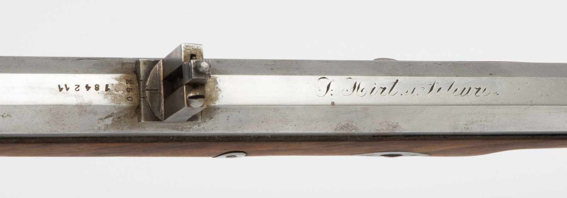 PerkussionsgewehrSolothurn, 1840. Oktogonaler Lauf mit Zügen, Kal. 18mm. Quantenvisierung mit - Bild 3 aus 3