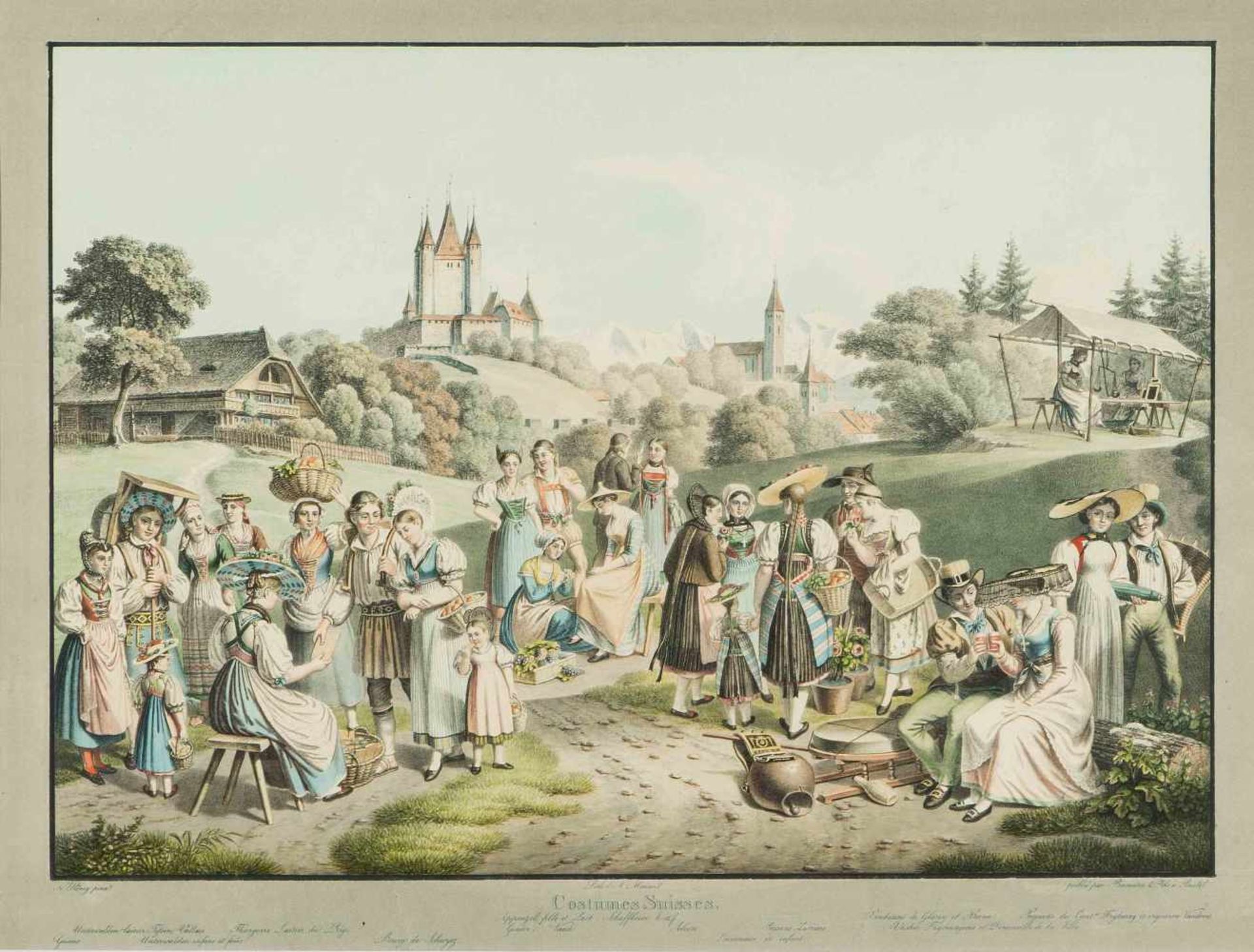 König, Franz Niklaus(1765 Bern 1832)"Costumes Suisses". Kol. Lithographie von A. Merian. Hrsg. v. - Bild 2 aus 2