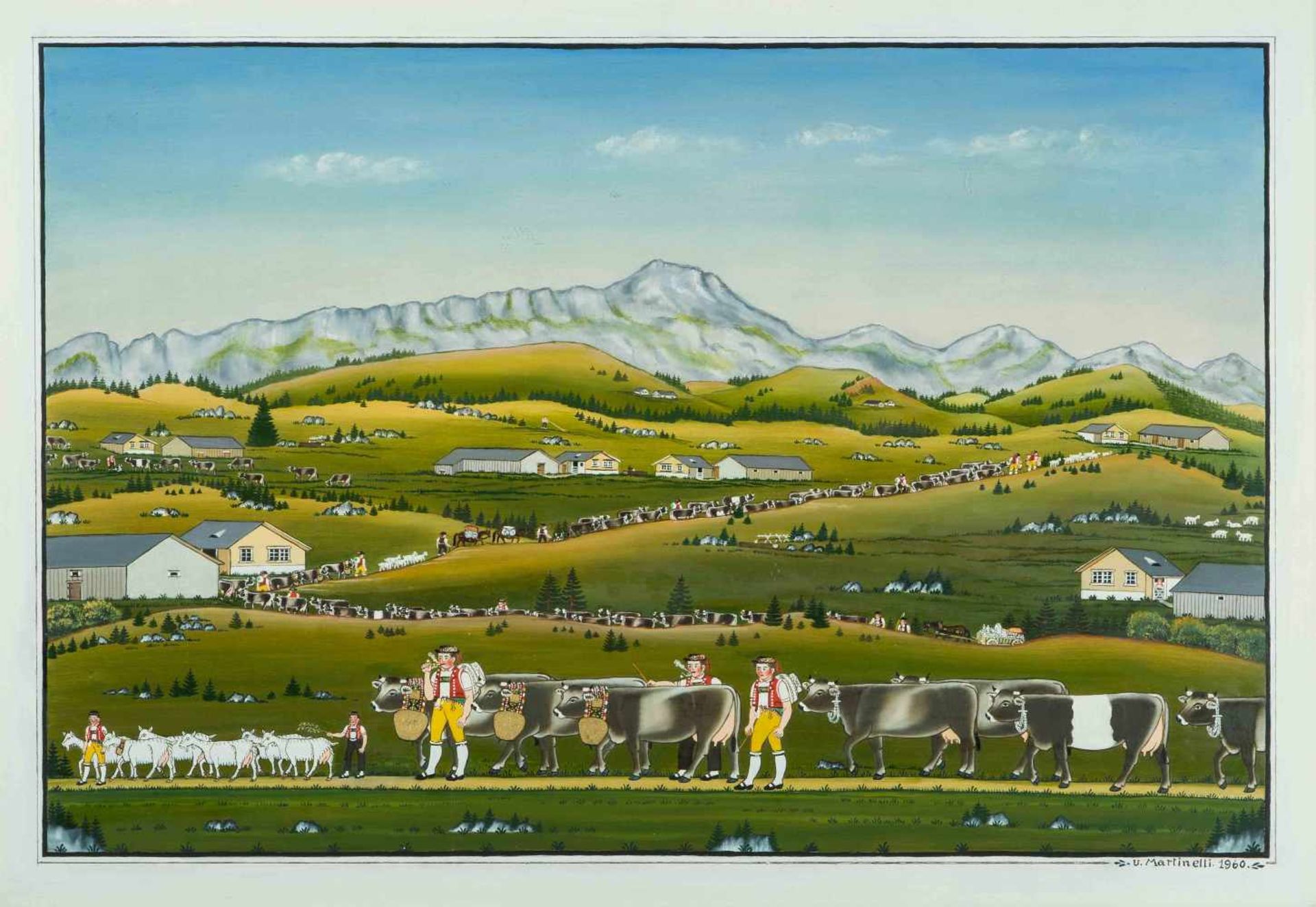 Martinelli, Ulrich(Degersheim 1911–1989)"Alpfahrt mit Säntis", 1960. Öl auf Karton. Unten rechts - Bild 2 aus 2