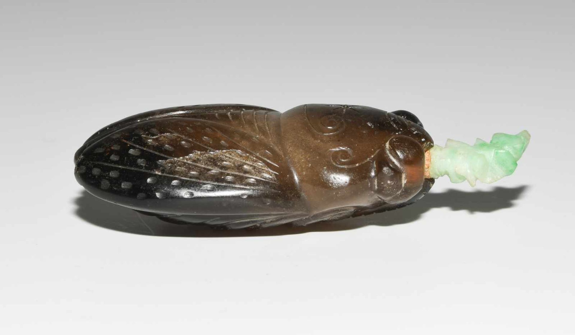 Snuff BottleChina, 20.Jh. Rauchquarz. In Form einer Zikade. H 7,5 cm.Provenienz: Schweizer - Bild 6 aus 9