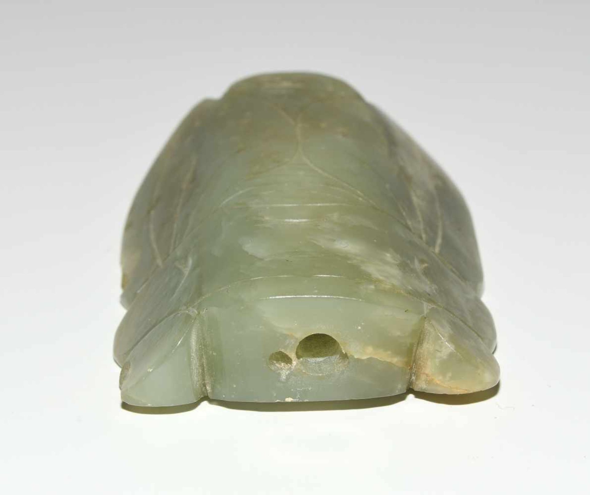 Snuff BottleChina, 20.Jh. Celadongrüne Jade mit weissen Zonen. In Form einer Zikade. L 8,5 cm. - - Bild 8 aus 9