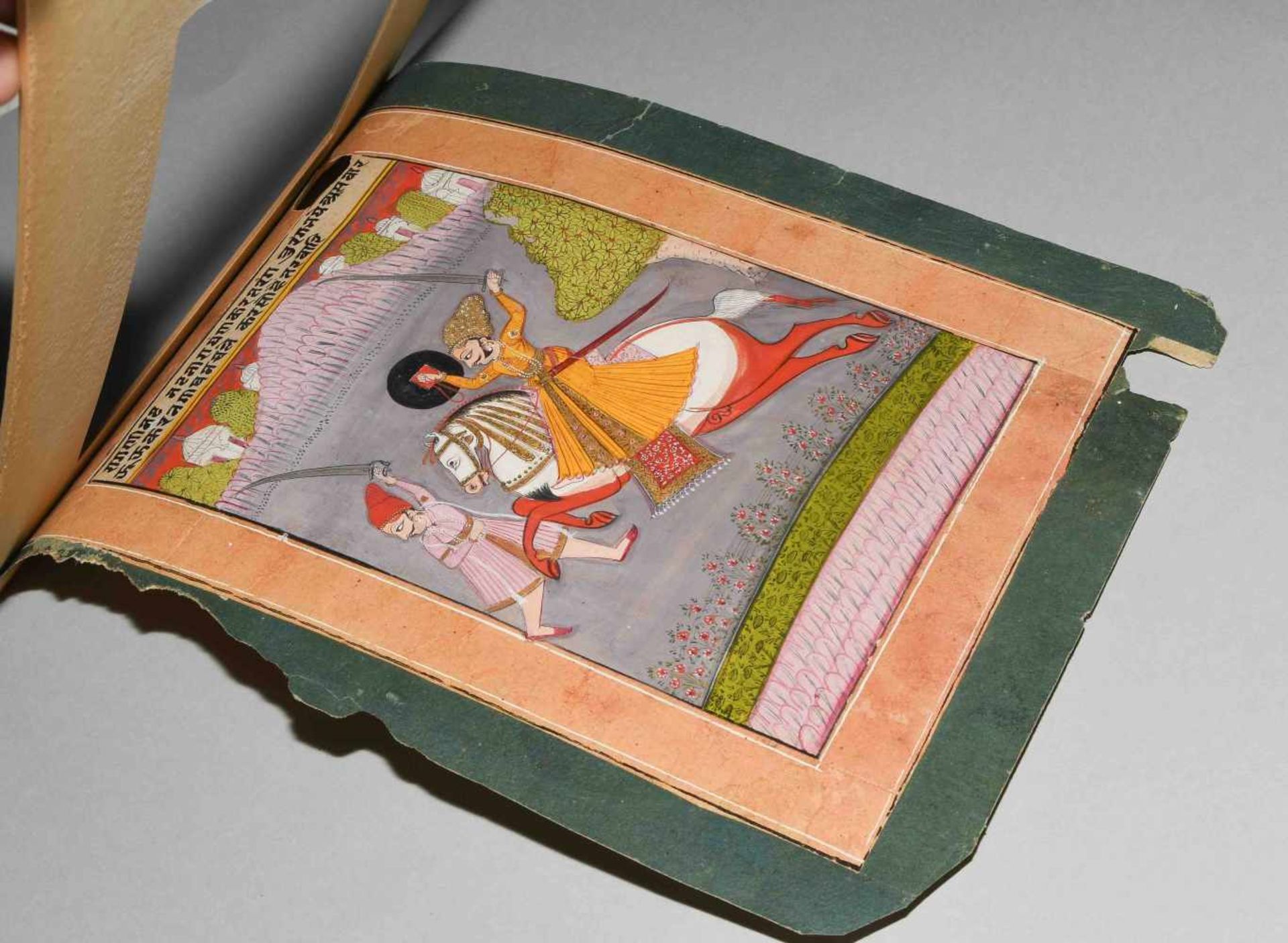 MiniaturmalereiIndien, Malwa oder Rajasthan. Pigmentfarben und Gold auf Papier. Fürst in gelbem - Bild 6 aus 7