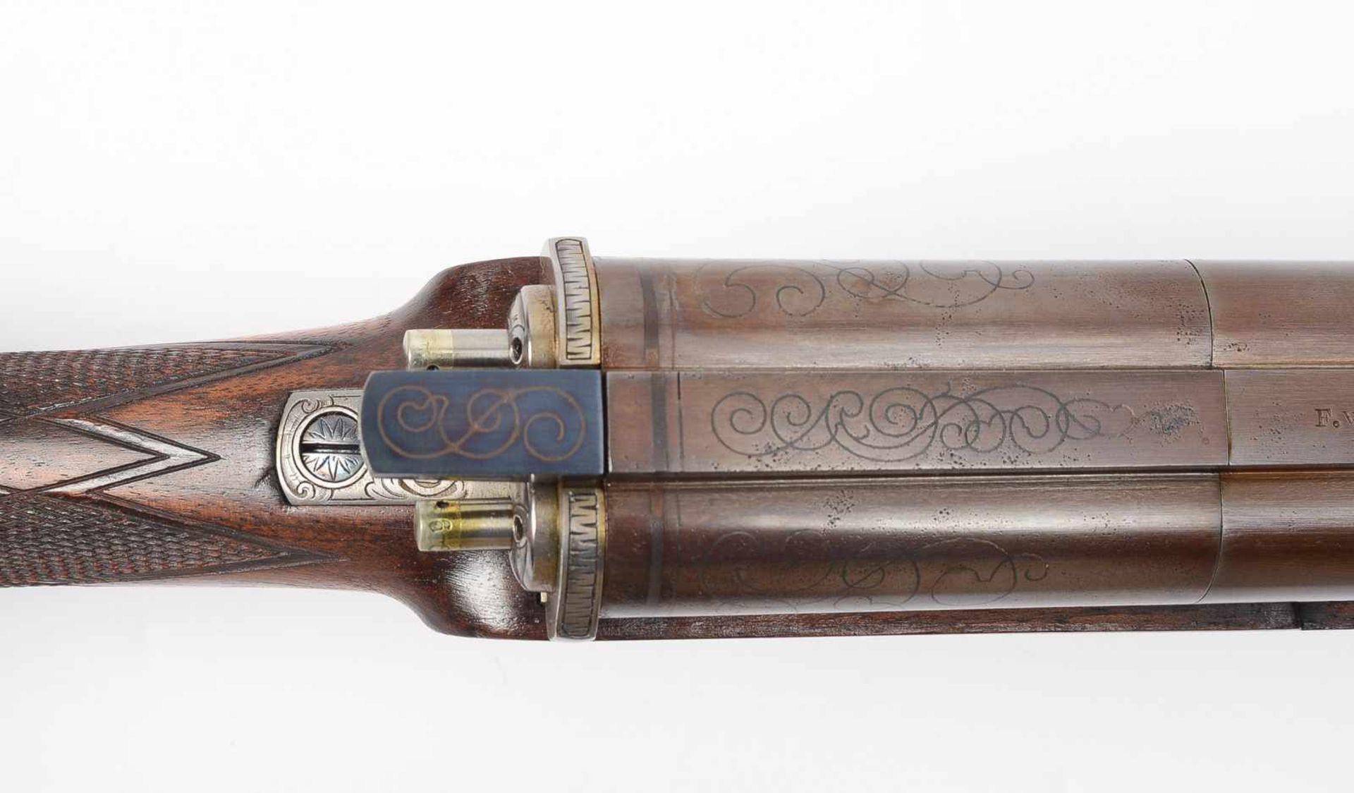 ZündnadelgewehrDeutschland, um 1860. Büchse, brünierte Doppelläufe, gezogen, seitlich schwenkbar ( - Bild 2 aus 5