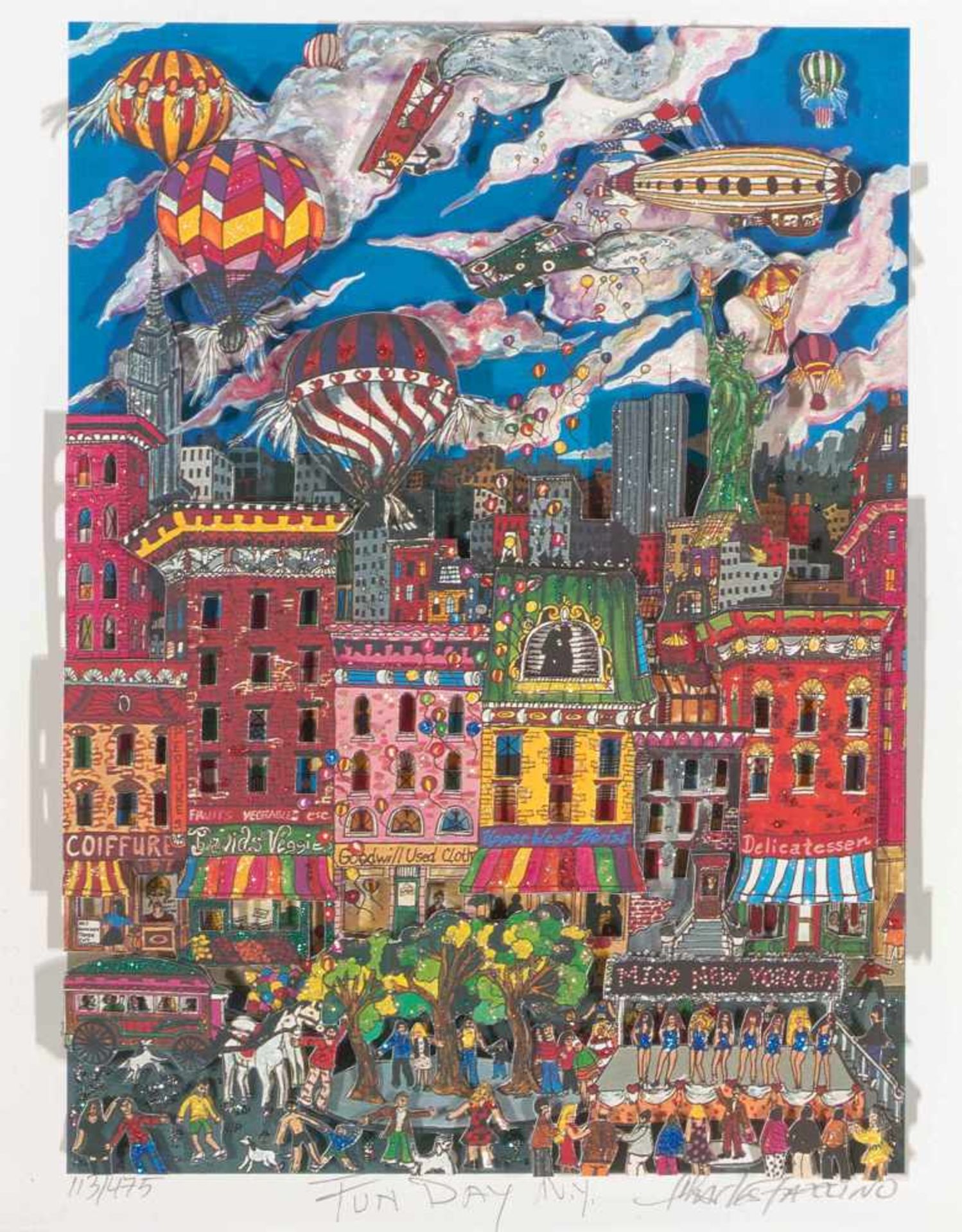 Fazzino, Charles(Westchester County 1955)"Fun Day N.Y.". 3-D-Farboffset. 113/475. Unten rechts in