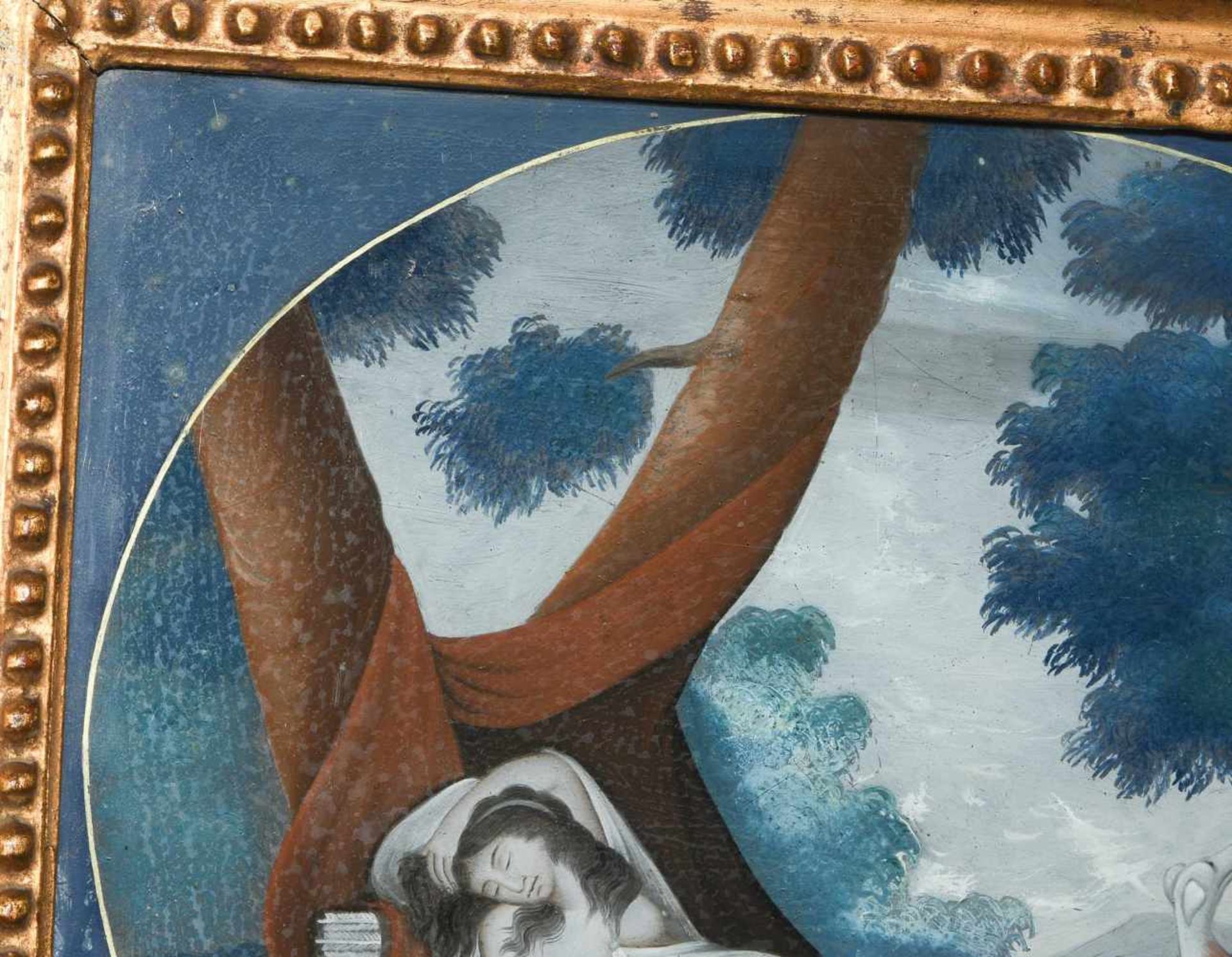 Hinterglasmalerei mit europäischem MotivChina, 19.Jh. Für den westlichen Markt. Querovale - Bild 4 aus 8