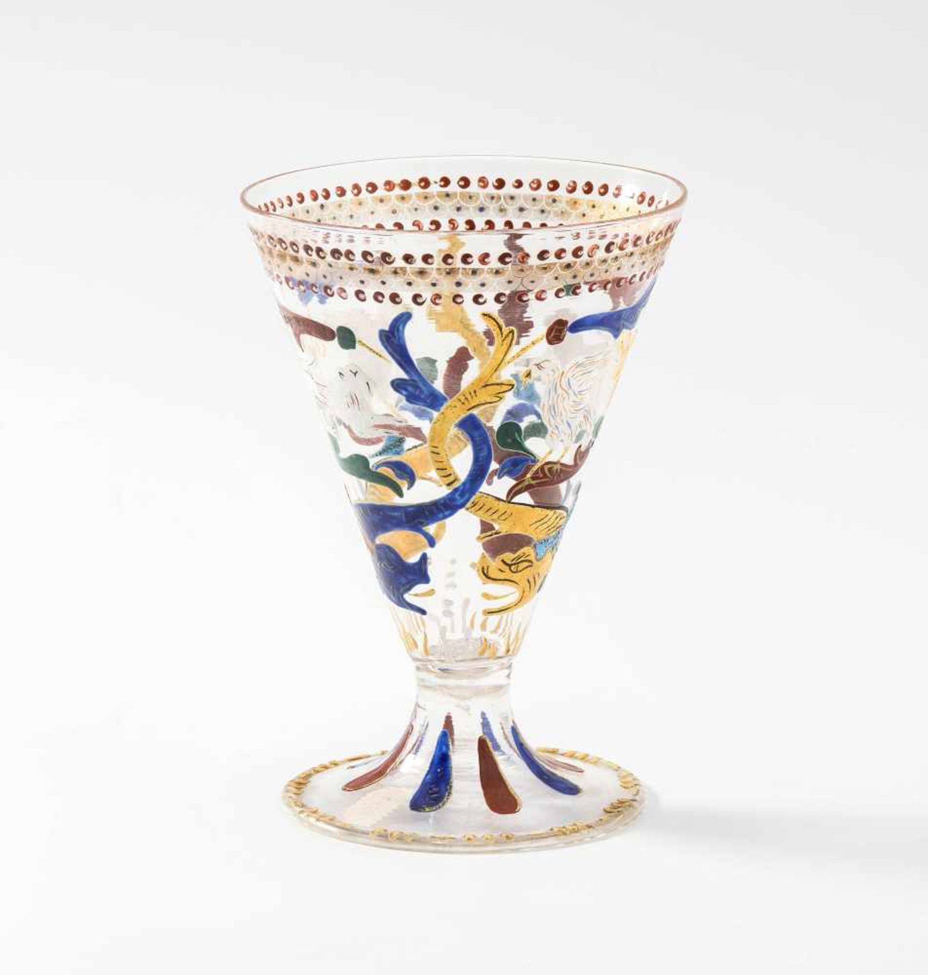 Venedig/MuranoKelchglas "Campanile". Um 1900. Wohl Vittorio Toso Borella. Farbloses Glas, Dekor