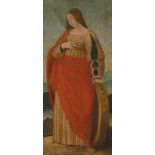 Oberitalien, Anfang 16.Jh. Die Heilige Katharina von Alexandria. Tempera auf Holz. 79,5x40,5 cm.-