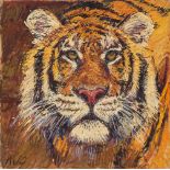 Hug, Fritz(Dornach 1921–1989 Zürich)Portrait eines Bengaltigers. Öl auf Leinwand. Unten links