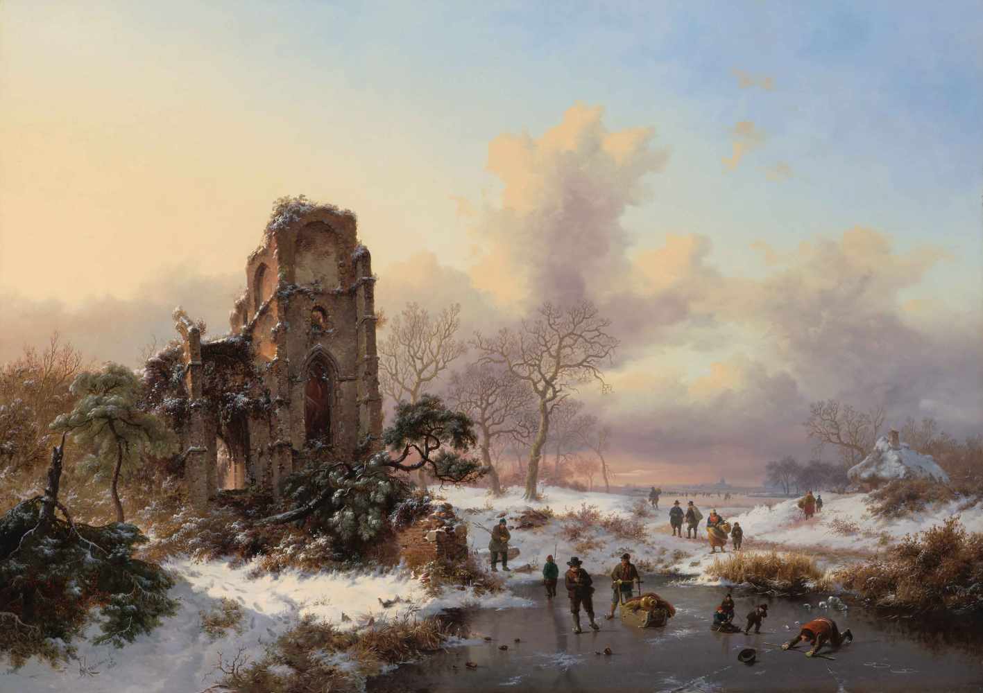Kruseman, Frederik Marinus(1816 Haarlem 1882) Winterlandschaft mit Eisvergnügen vor den Ruinen des