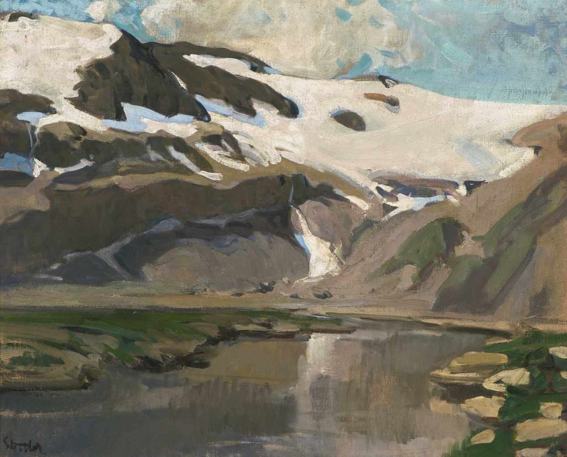 Stettler, Martha(Bern 1870–1945 Châtillon)"Flüeseeli am Wildhorn". Öl auf Leinwand. Unten links