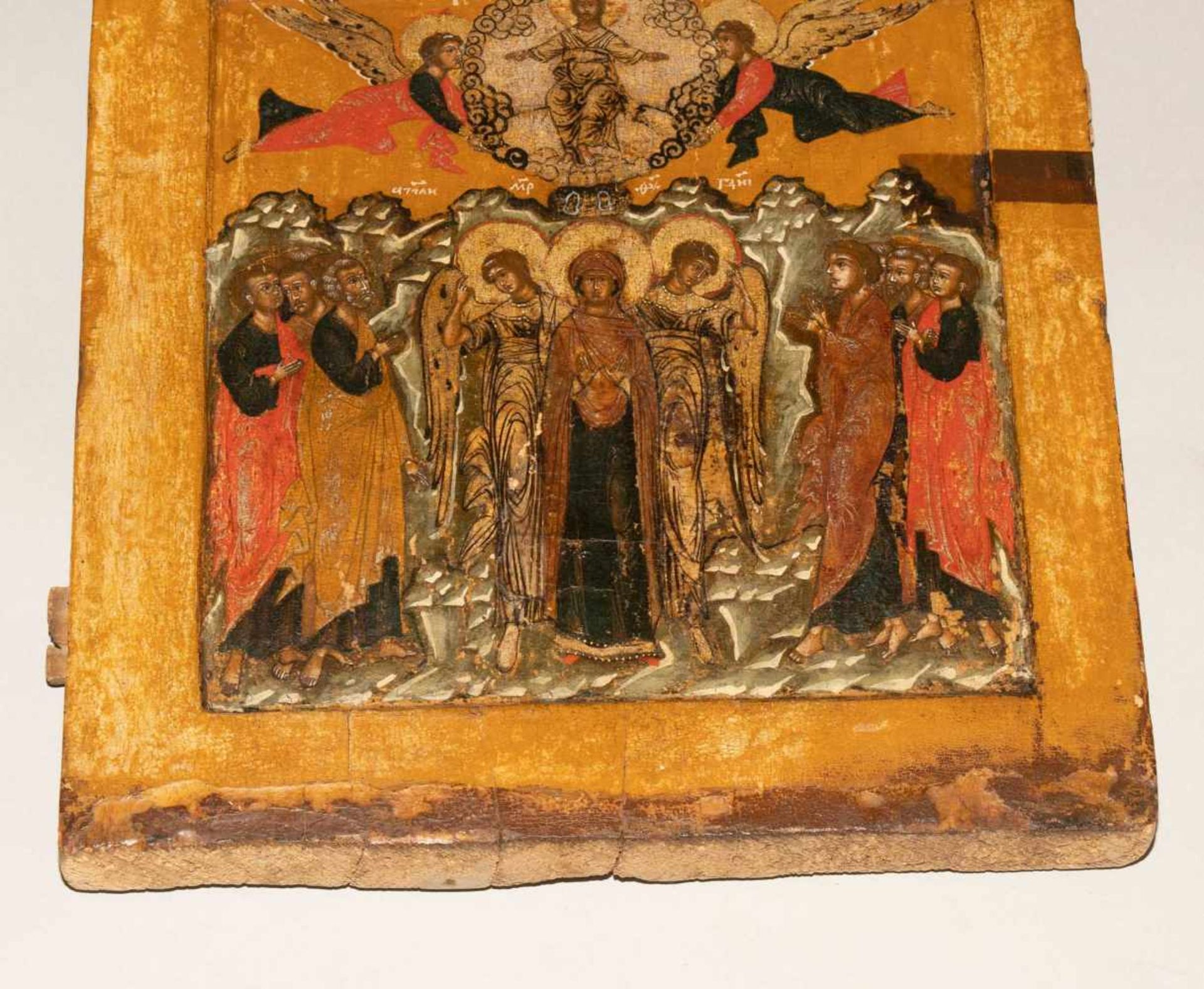 Himmelfahrt ChristiRussisch, 17.Jh. Tempera über Kreidegrund auf Holz. Im vertieften Mittelfeld - Bild 4 aus 5