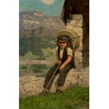 Bachmann, Hans(Winikon 1852–1917 Luzern)"Älplerbueb". Öl auf Leinwand über Karton. Unten rechts