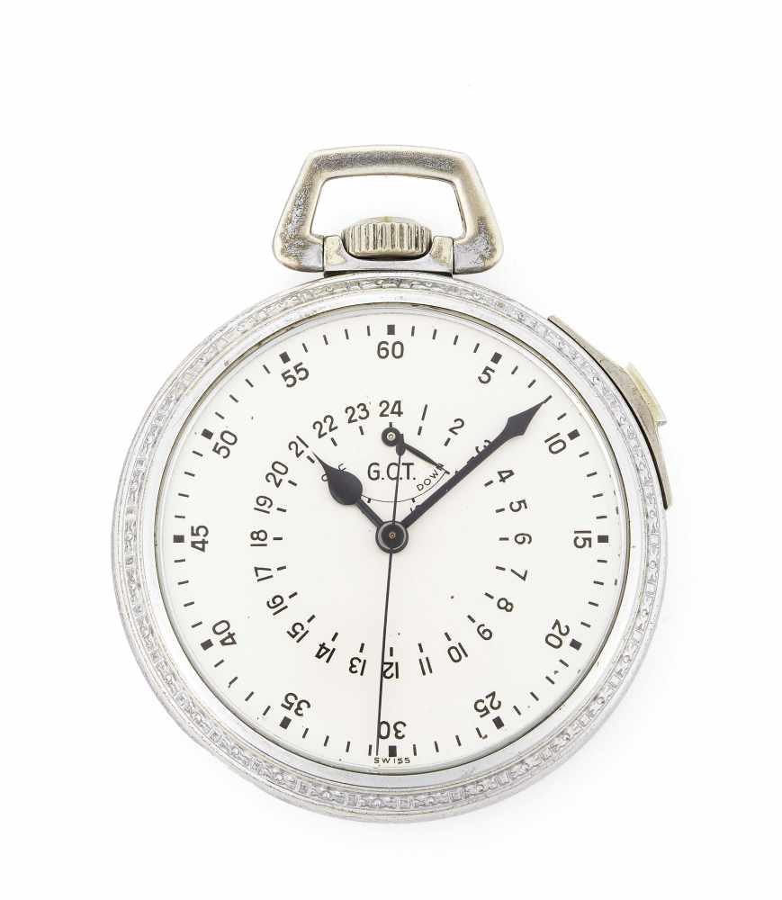 Longines for US ArmyRunde, mechanische Taschenuhr 1940 mit Handaufzug in Edelstahlgehäuse.