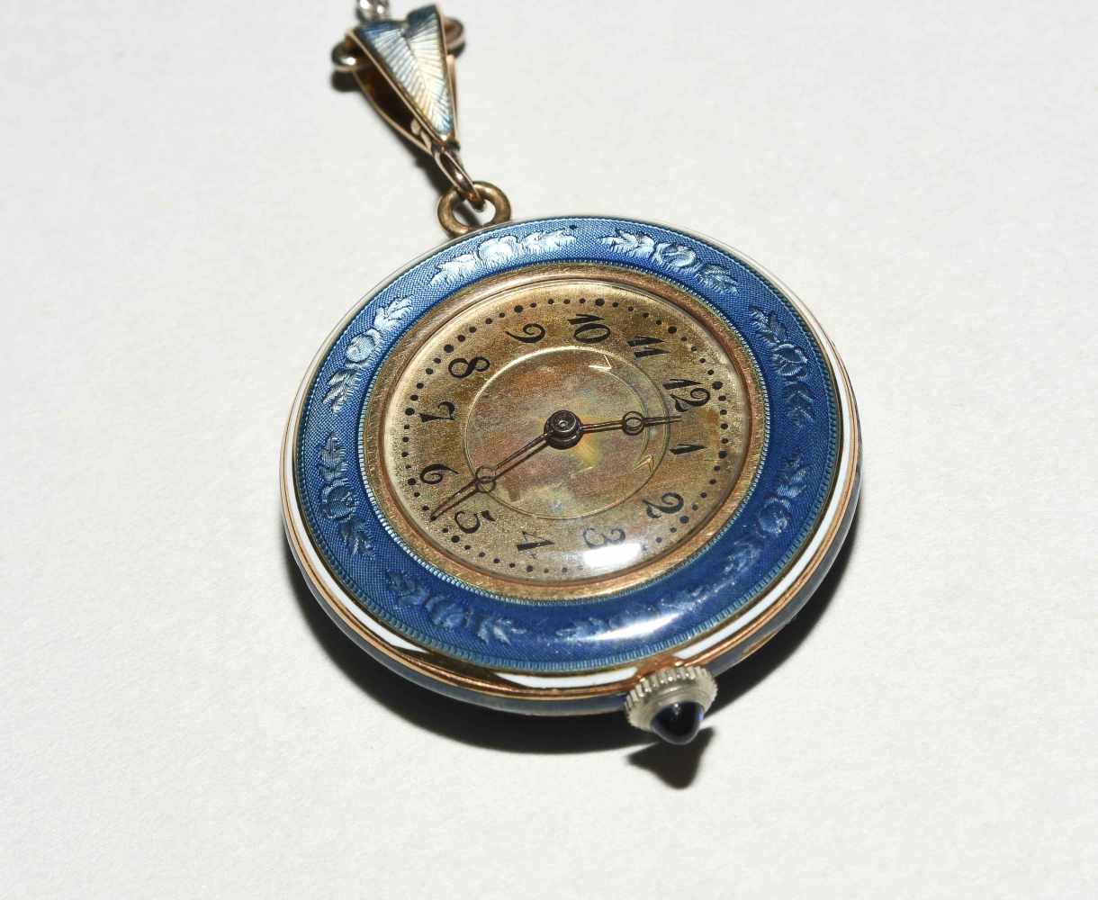 Email-Taschenuhr mit Email-Perlen-Kette*Longines für Wittnauer & Co. Ca. 1915. Nr. 1826426. 585 - Image 4 of 7