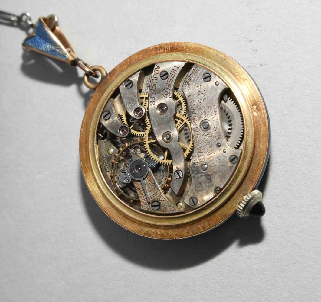 Email-Taschenuhr mit Email-Perlen-Kette*Longines für Wittnauer & Co. Ca. 1915. Nr. 1826426. 585 - Image 6 of 7