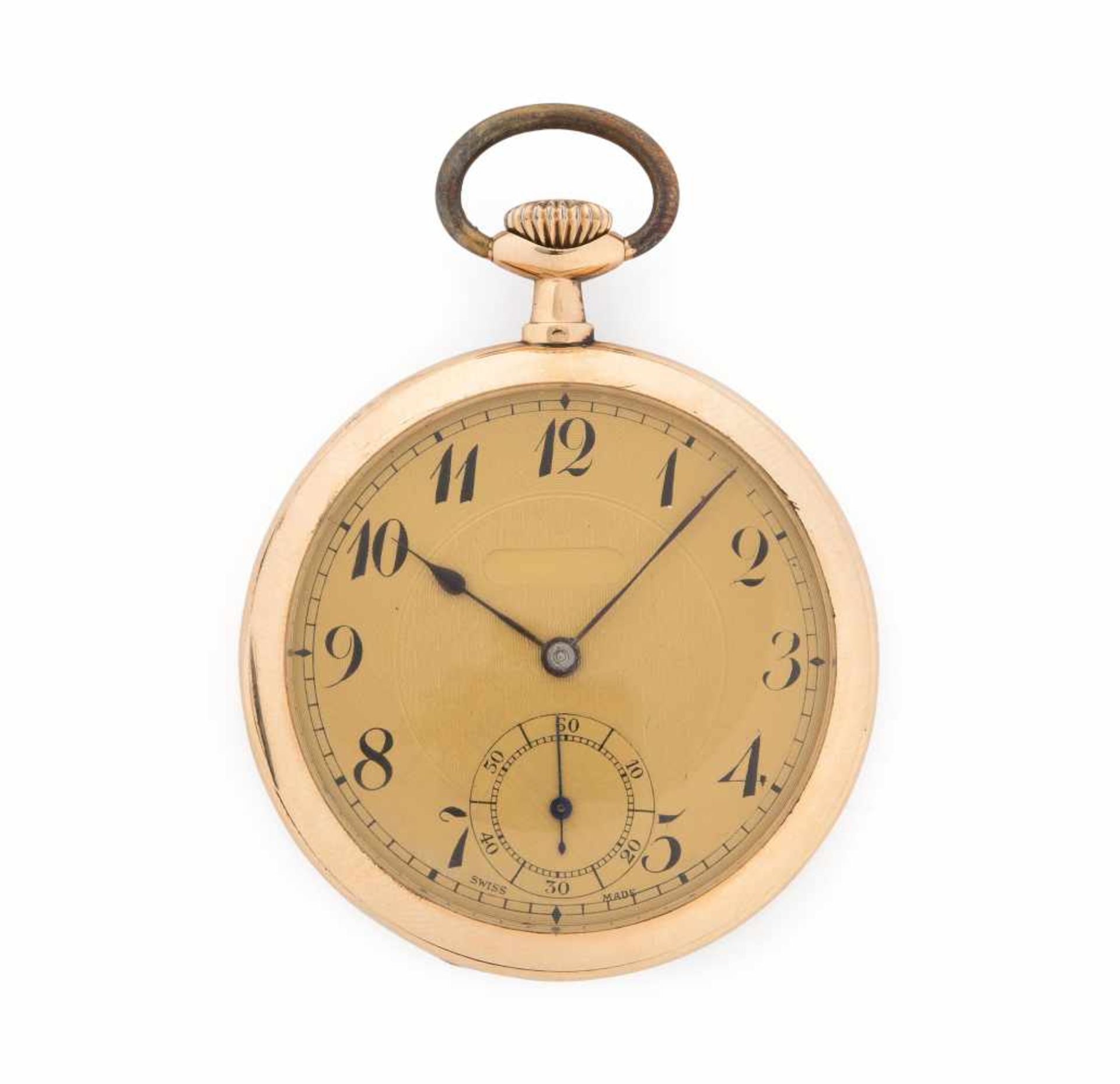 Blanc HenryRunde, mechanische Taschenuhr um 1920 in 750 Gelbgoldgehäuse ca. 25 g. Rückendeckel