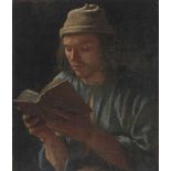 Sweerts, Michiel (Brüssel 1618–1664 Goa)Selbstportrait, lesend. Öl auf Leinwand. Verso Etikett des