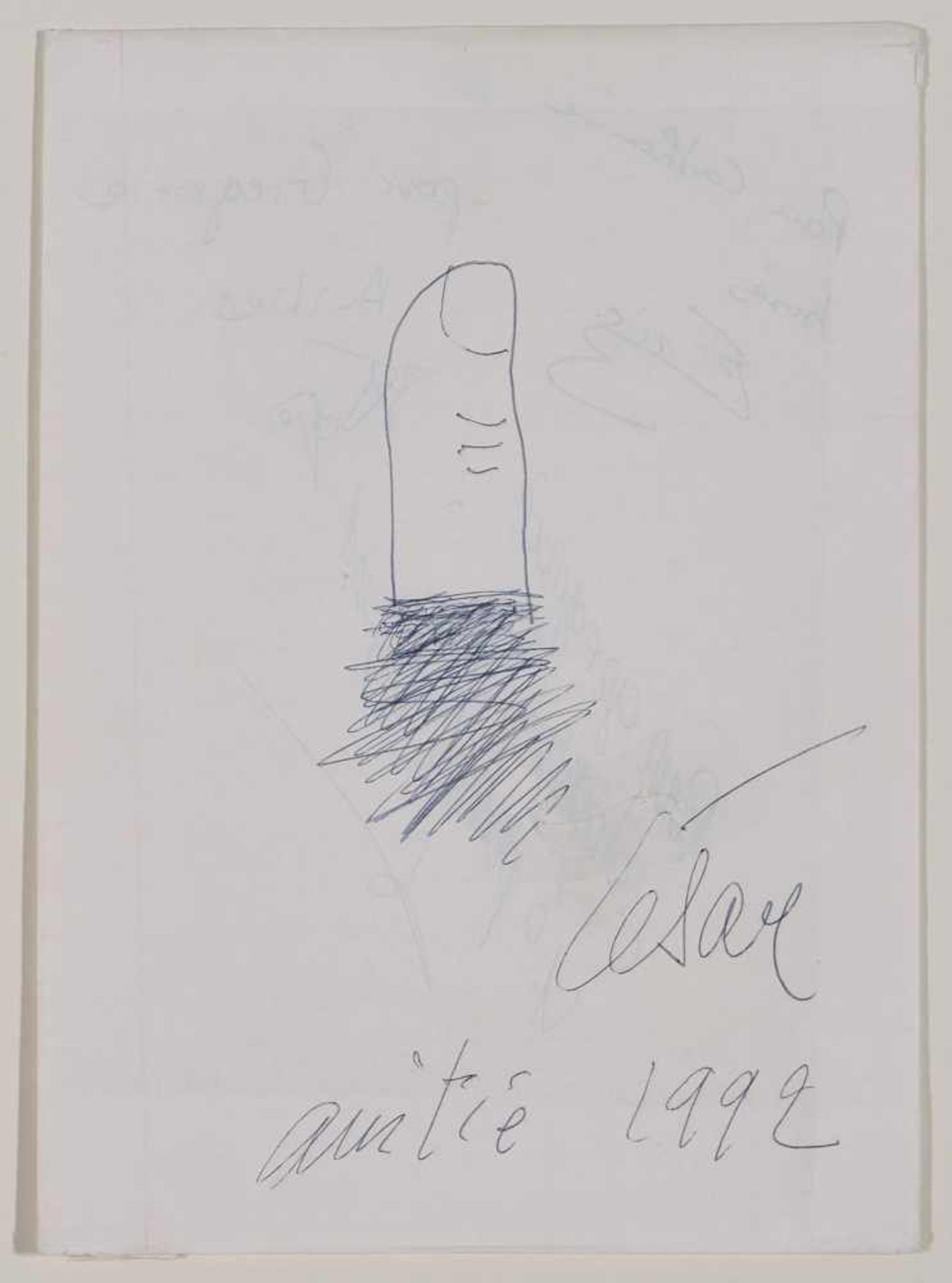 César, C. Baldaccini(Marseille 1921–1998 Paris)Skizze zu einem Finger. 1992. Kugelschreiber auf - Bild 2 aus 2